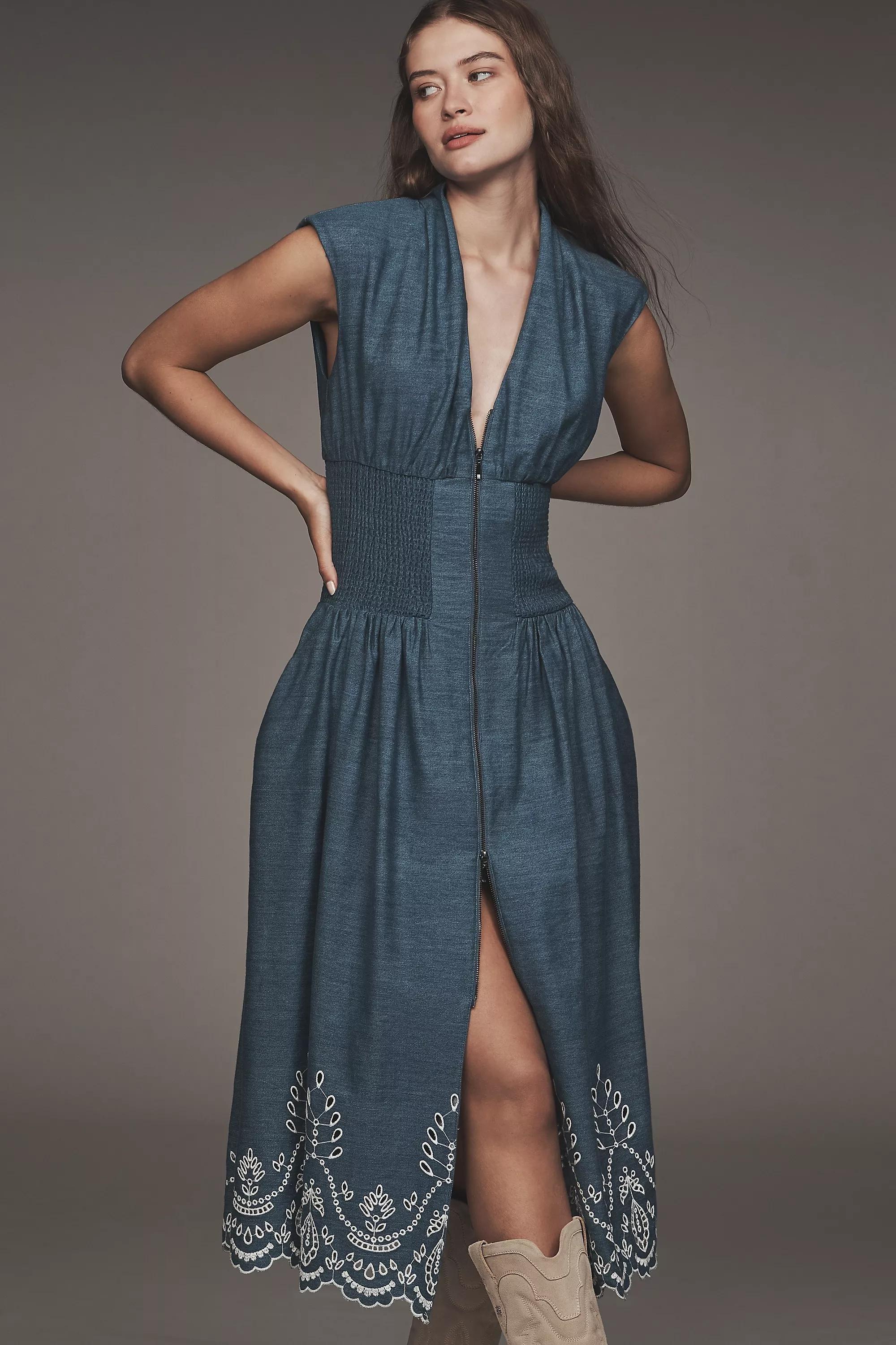 The Tommie Denim Eyelet Trim Dress, Navy, , large image number 2