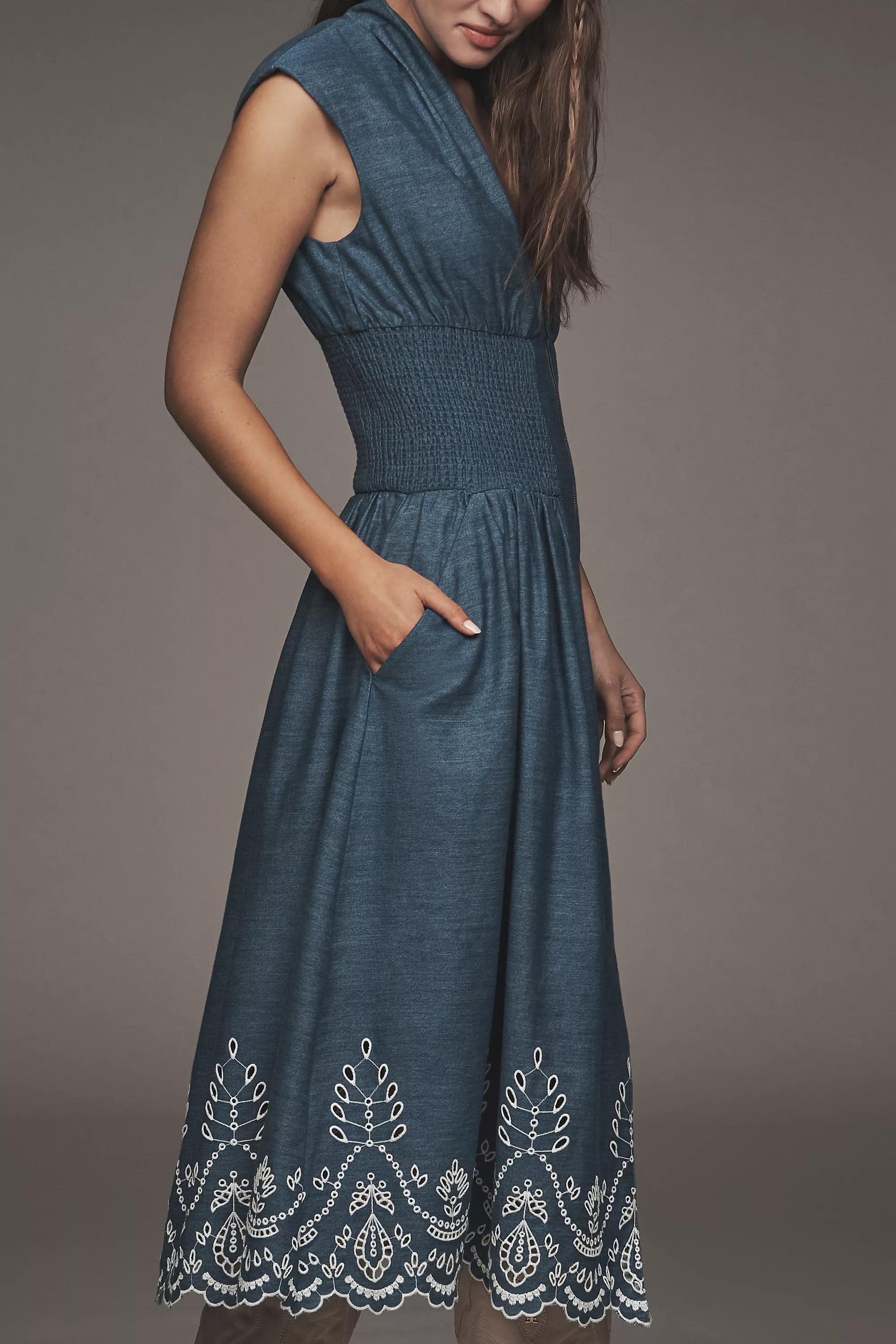 The Tommie Denim Eyelet Trim Dress, Navy, , large image number 3