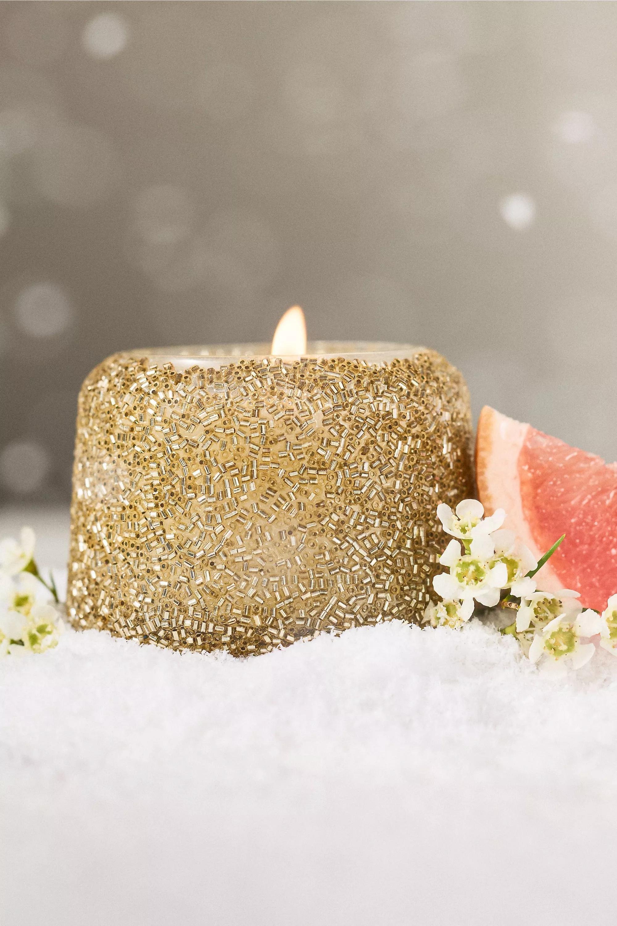 GOLD The Gather Candle by Anthropologie: Floral Sugared Poinsettia, A501_0070, large image number 0