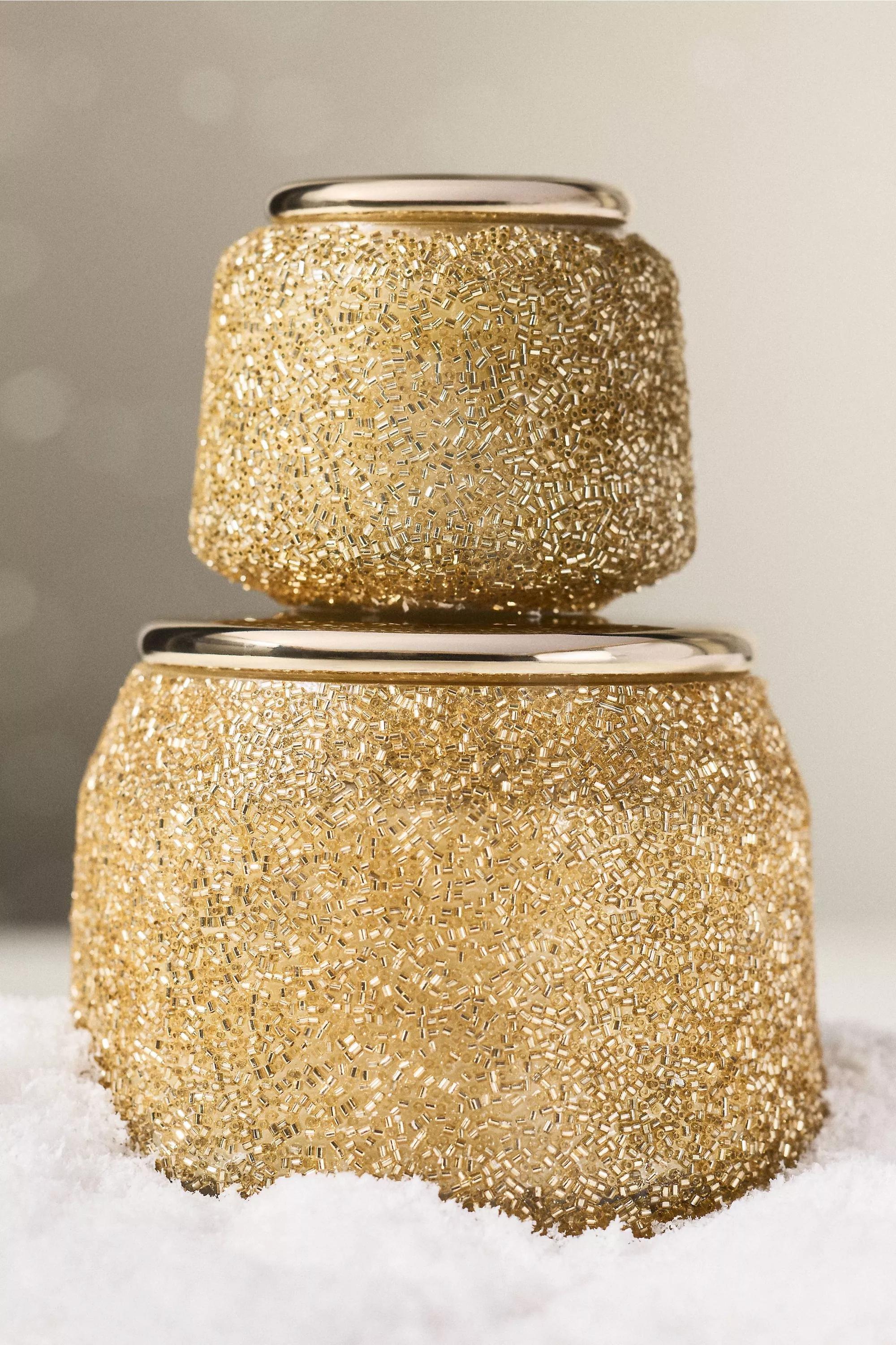 GOLD The Gather Candle by Anthropologie: Floral Sugared Poinsettia, A501_0070, large image number 1