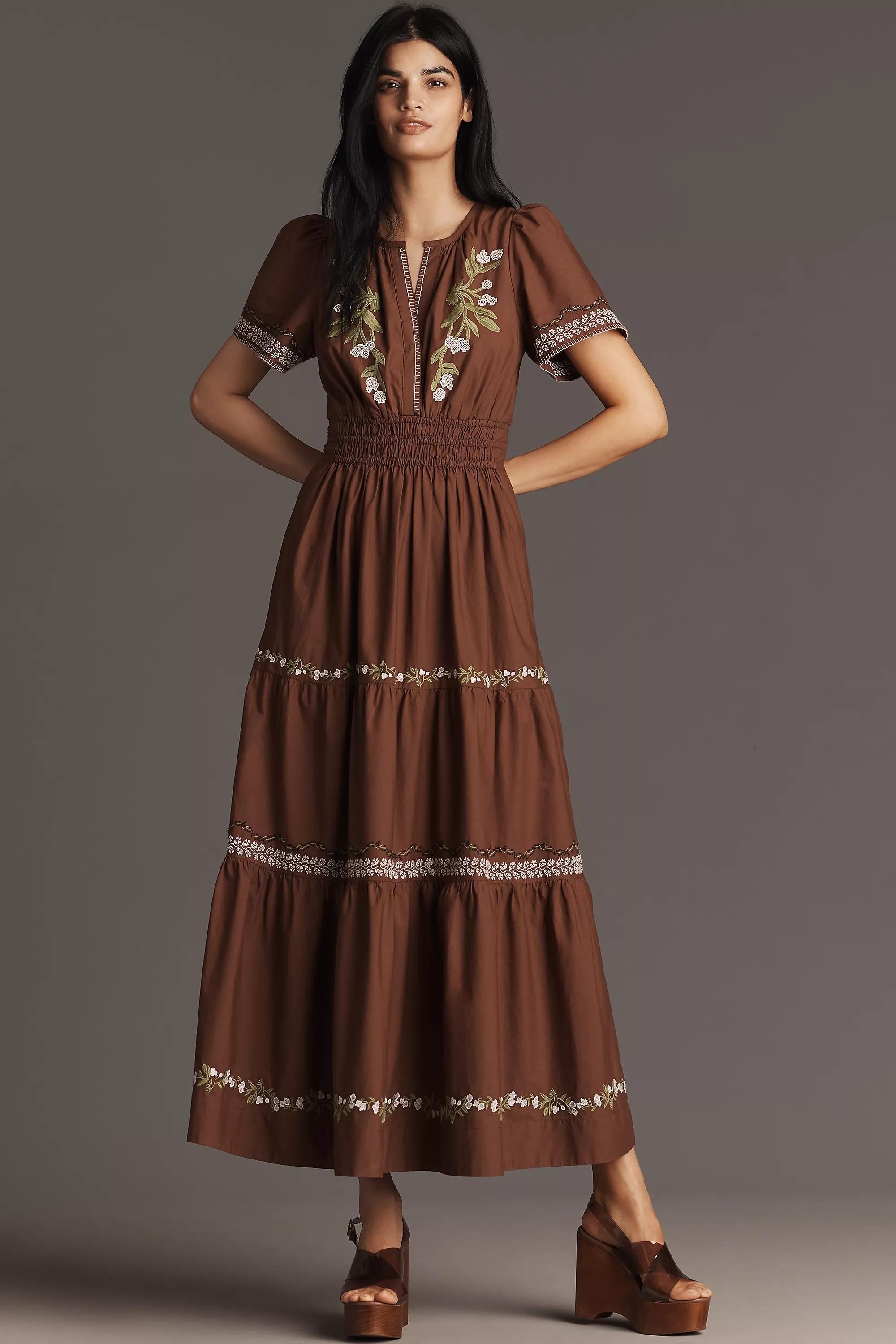 The Somerset Embroidered Maxi Dress, Brown, A501_0029, medium