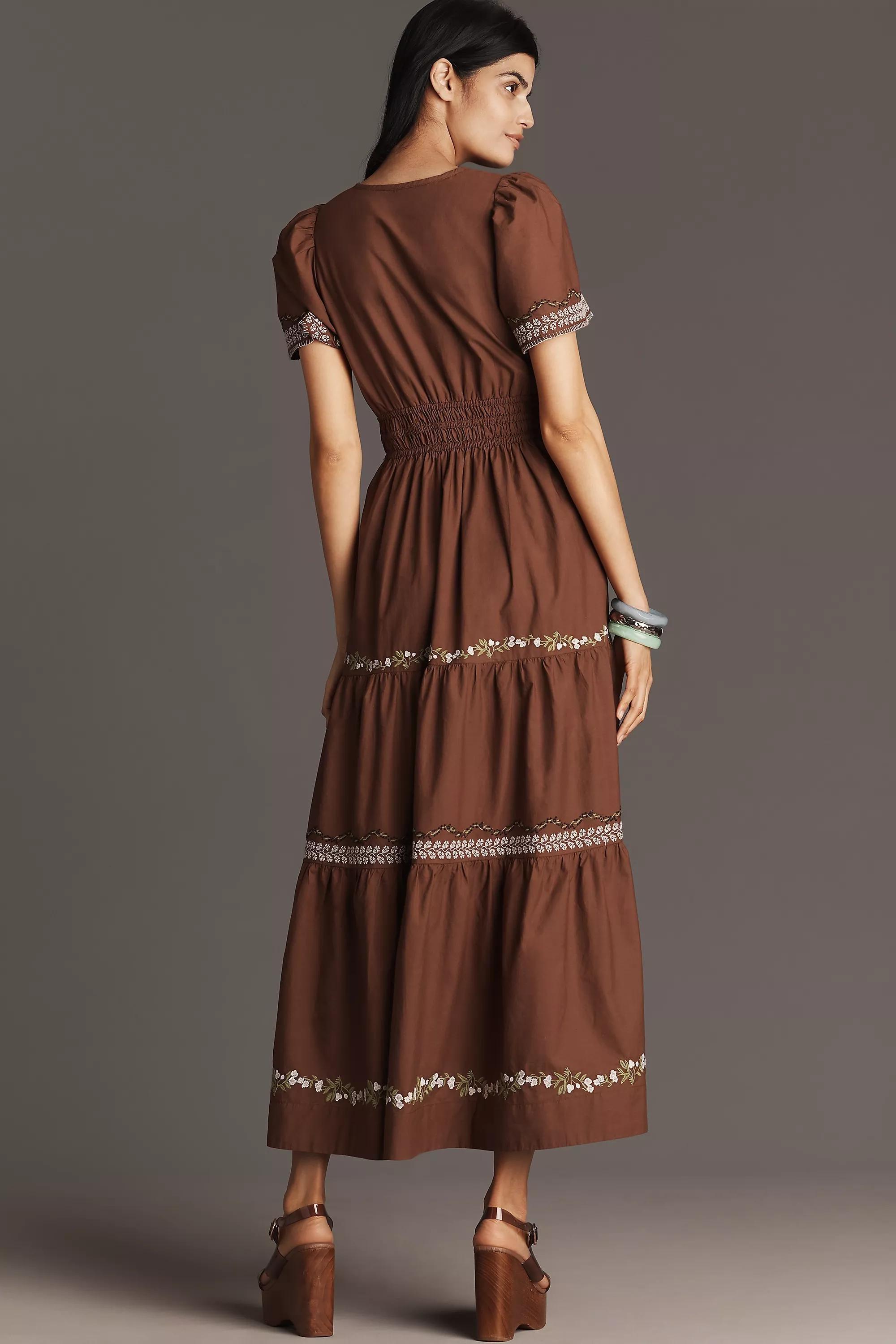 The Somerset Embroidered Maxi Dress, Brown, A501_0029, large image number 1