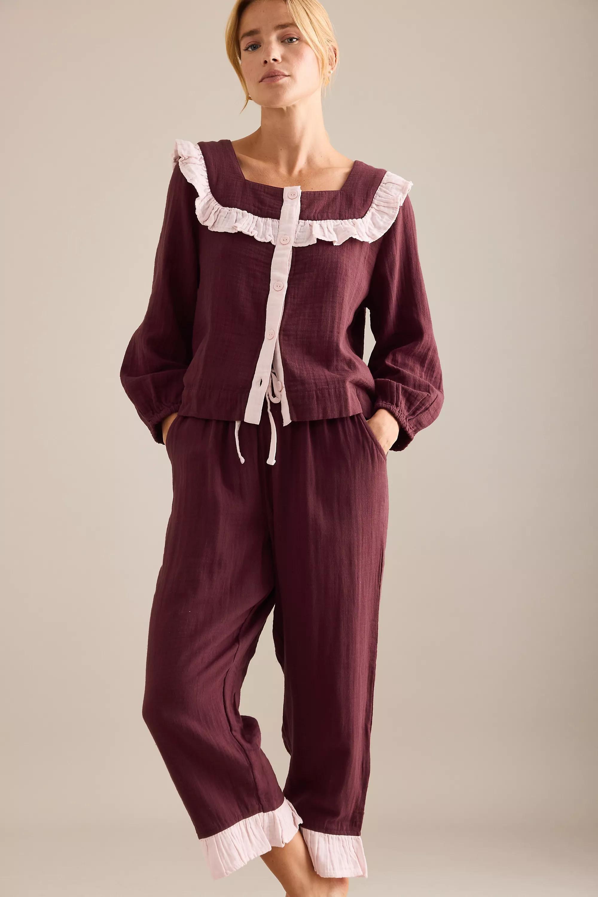 Tbco Long Ruffle Cotton Pyjama Set, Red, A501_0061, large image number 0
