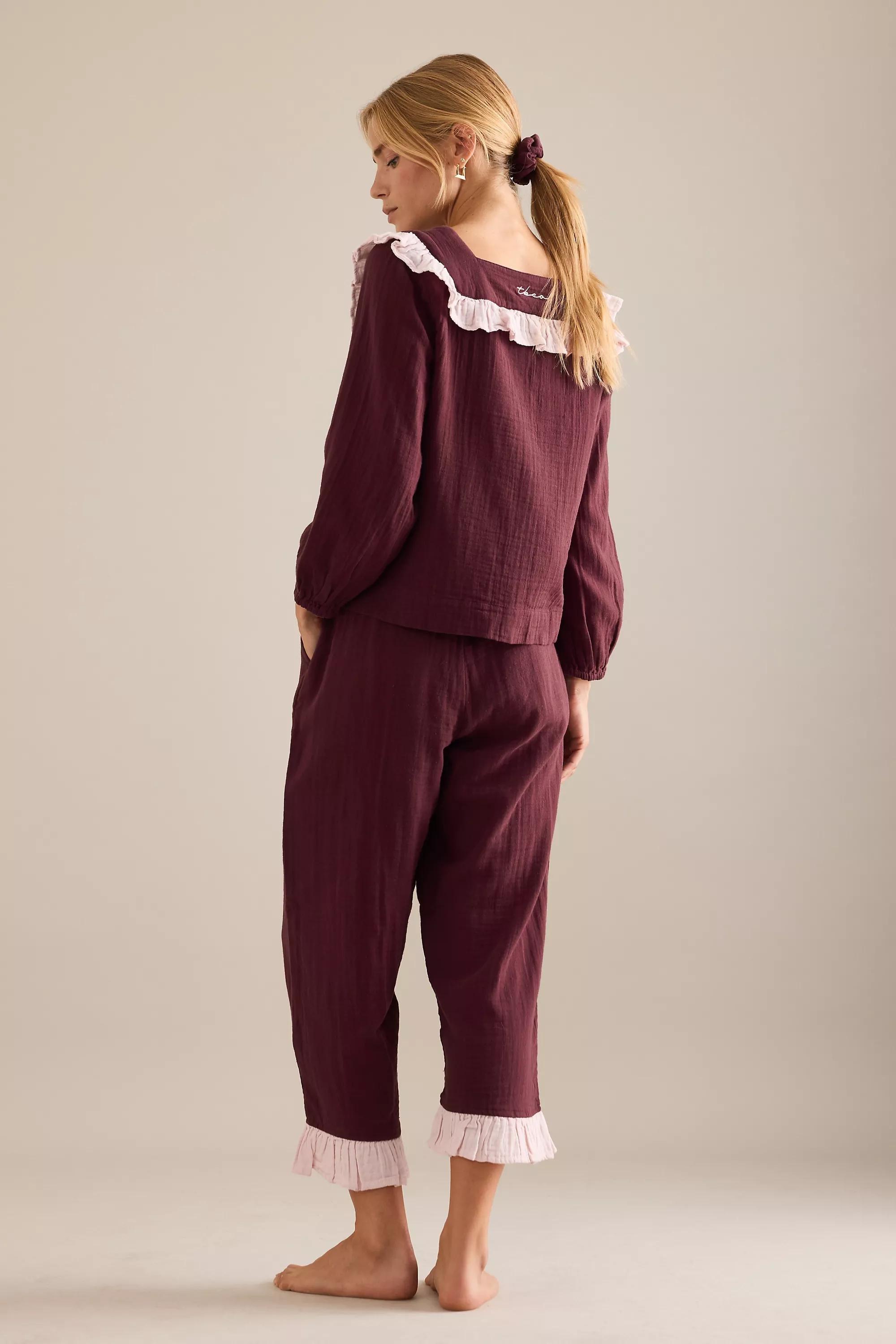 Tbco Long Ruffle Cotton Pyjama Set, Red, A501_0061, large image number 1
