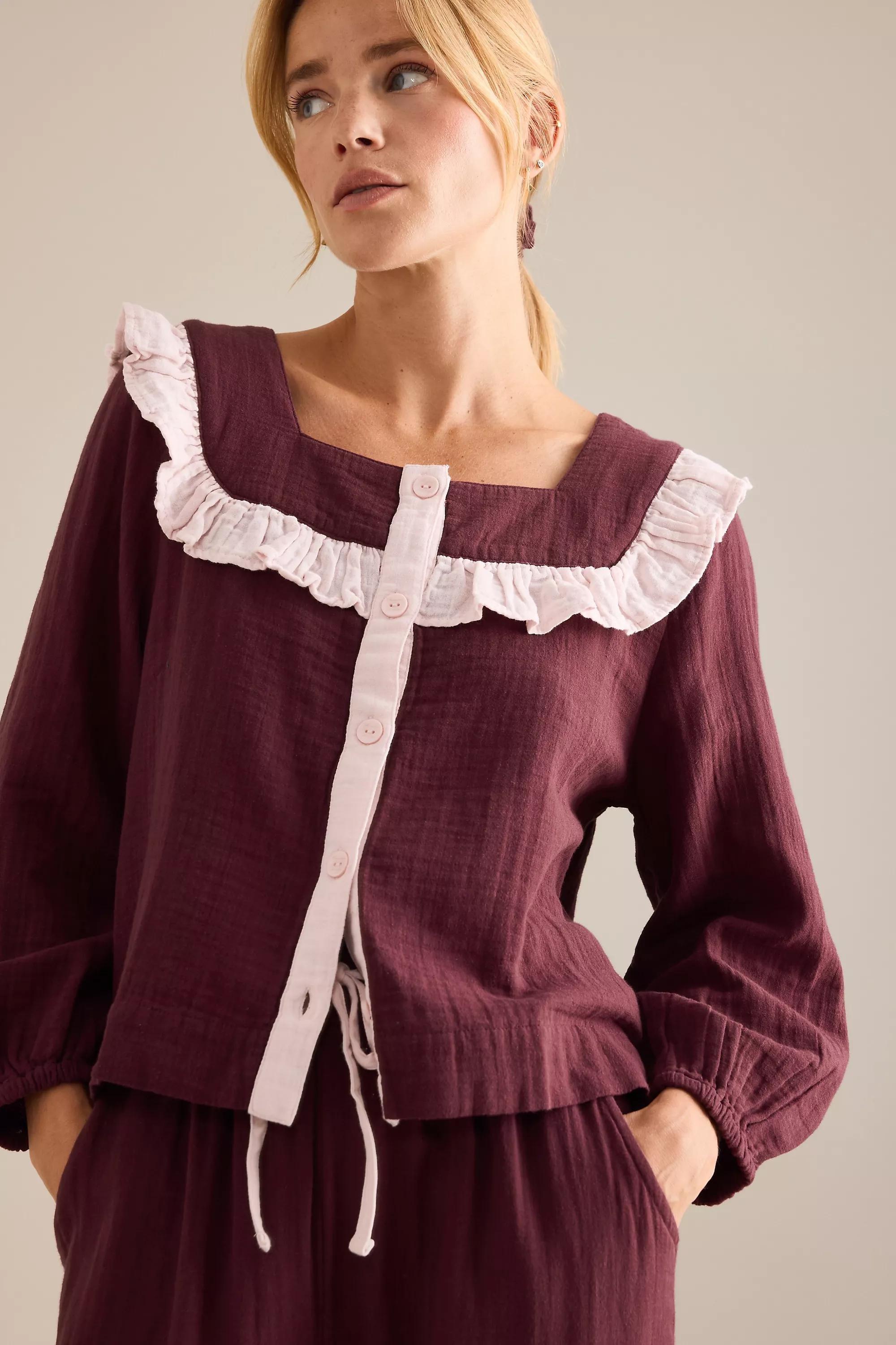 Tbco Long Ruffle Cotton Pyjama Set, Red, A501_0061, large image number 3