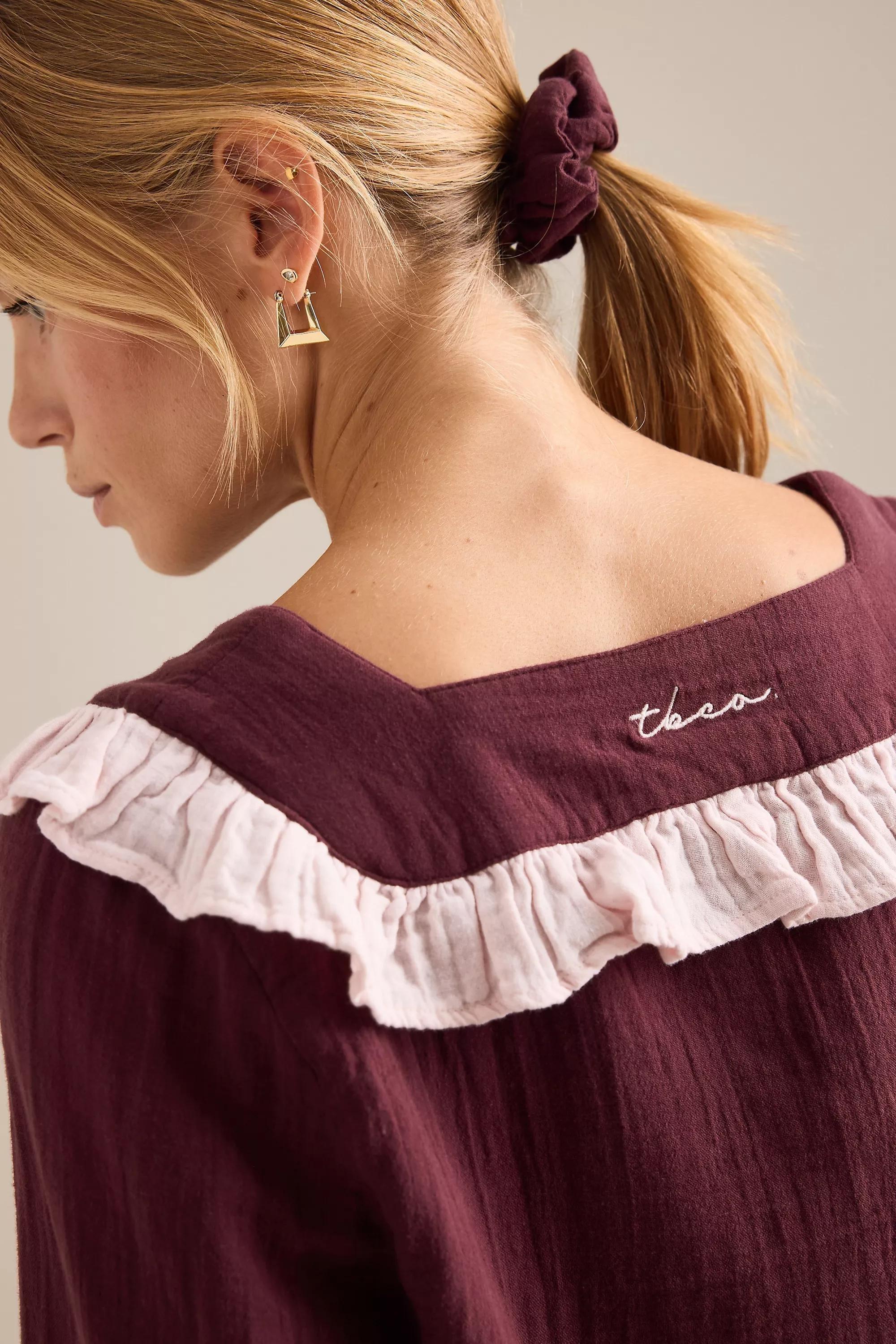 Tbco Long Ruffle Cotton Pyjama Set, Red, A501_0061, large image number 5