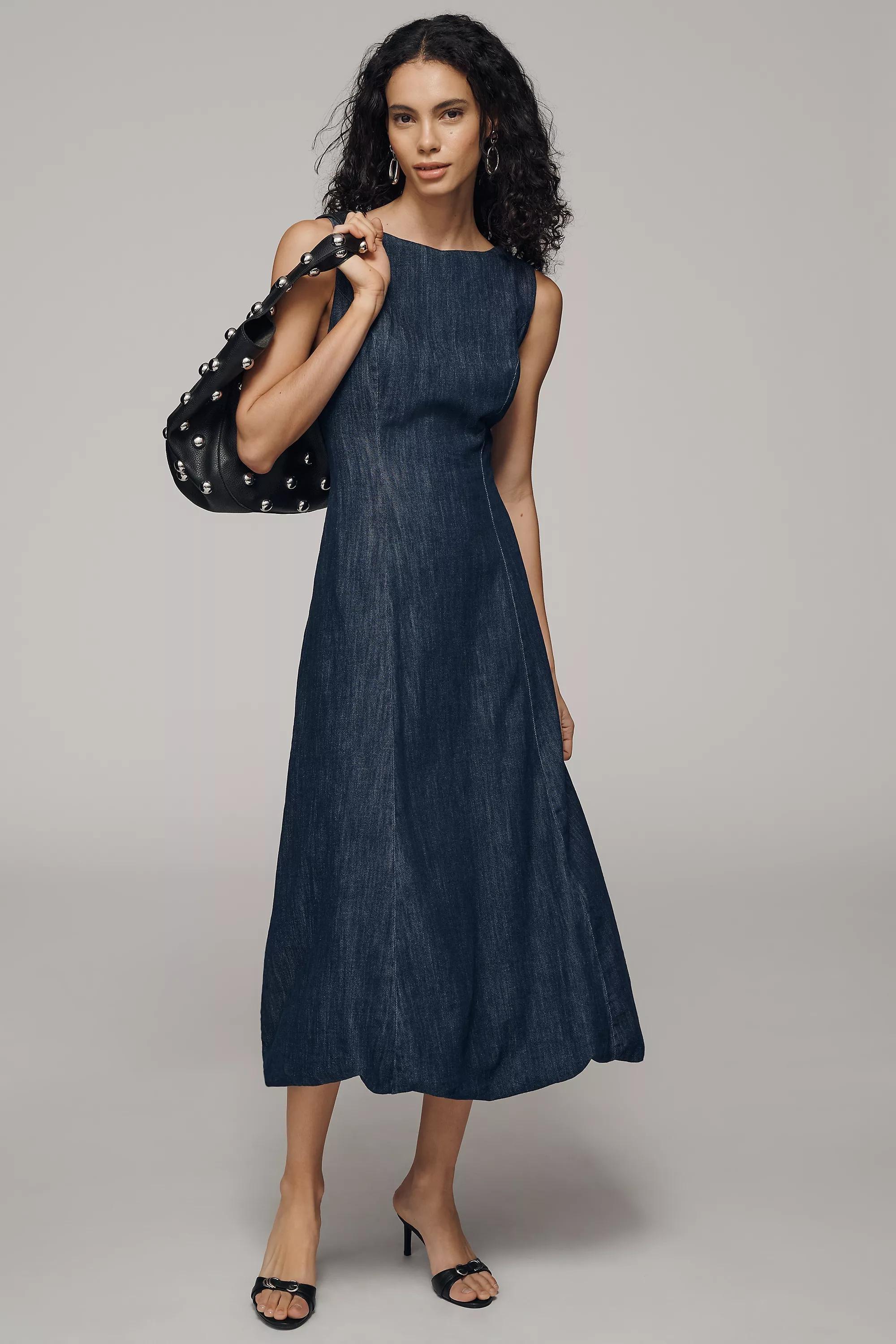 By Anthropologie Boat-Neck Denim Midi Dress, Blue, A501_0108, medium