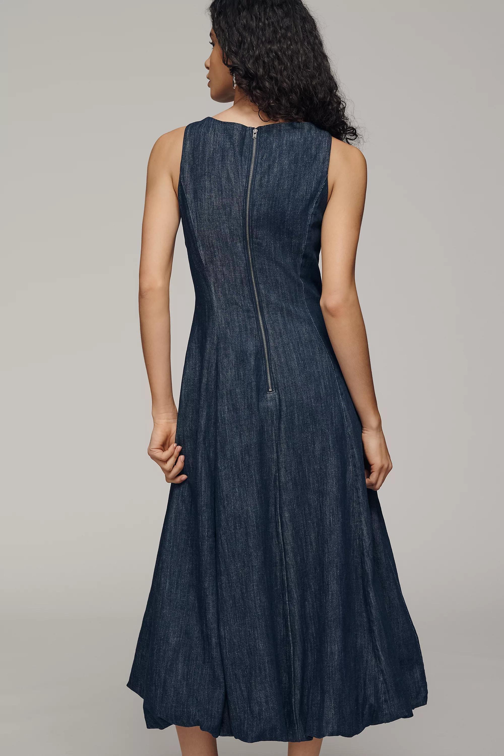 By Anthropologie Boat-Neck Denim Midi Dress, Blue, A501_0108, large image number 1