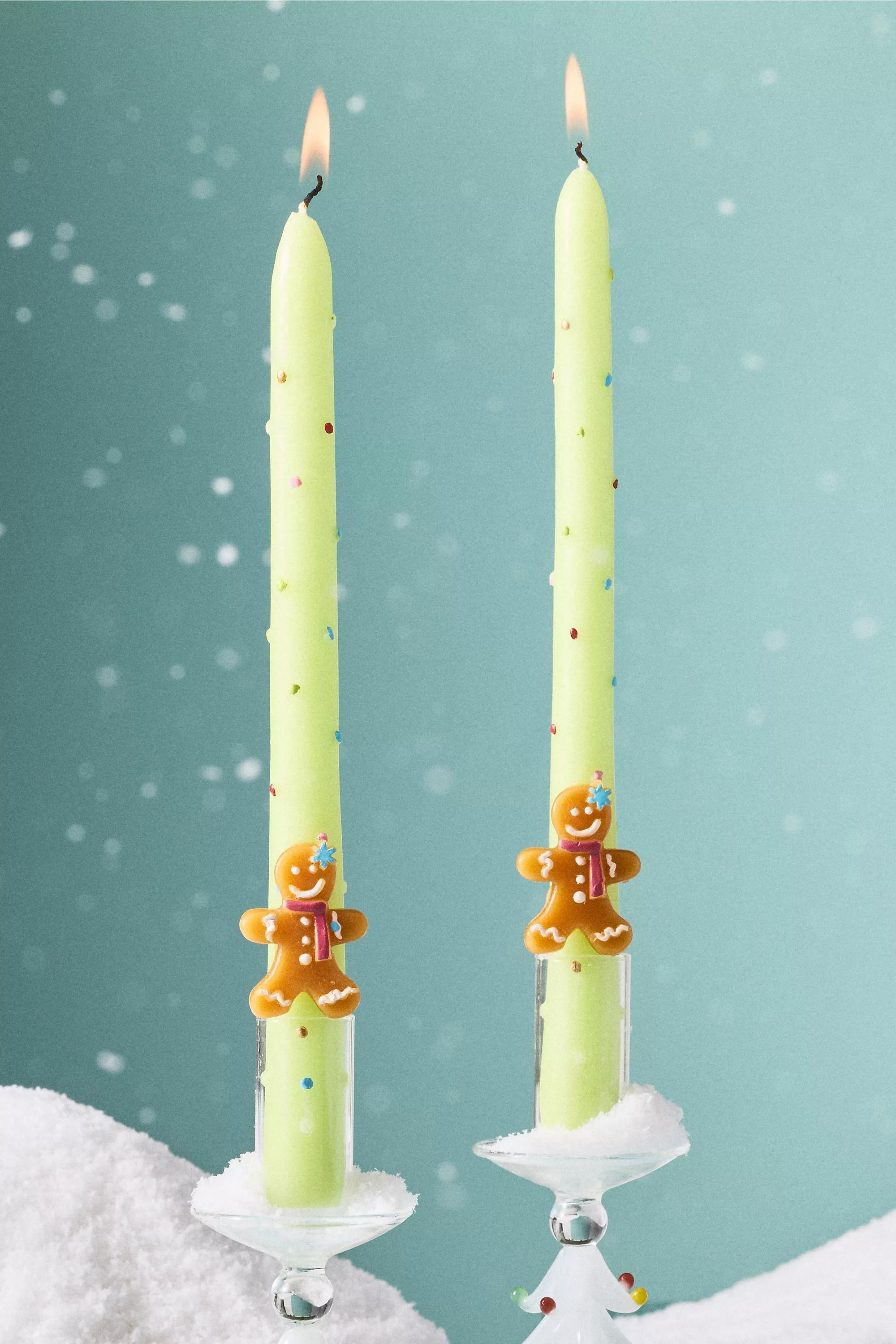 GREEN Festive Icon Taper Candles, Set of 2, A501_0030, large image number 0