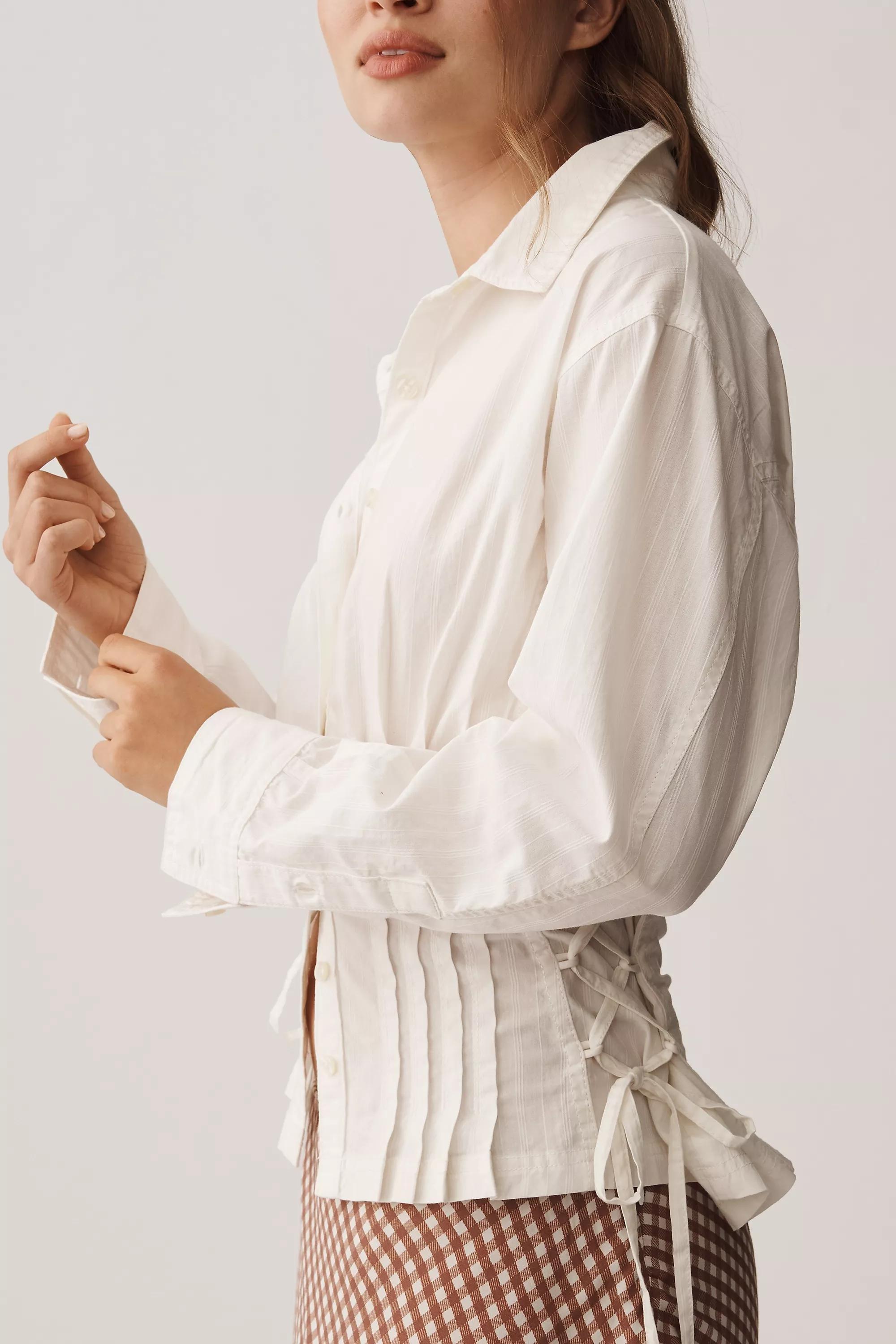 By Pilcro Long-Sleeve Pintuck Button-down Shirt, White, , large image number 3