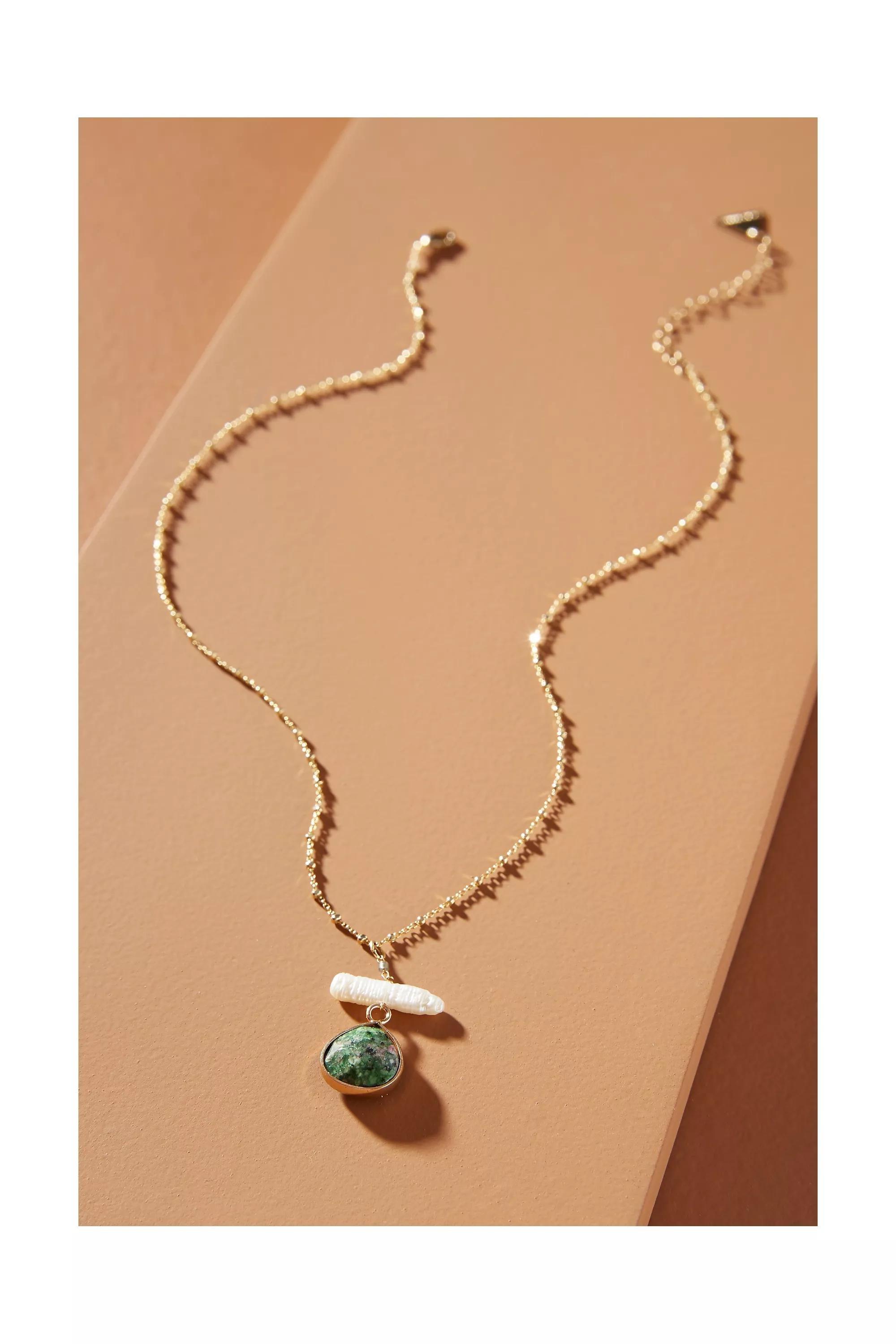 Baguette Crystal Necklace, Green, A501_0030, large image number 1