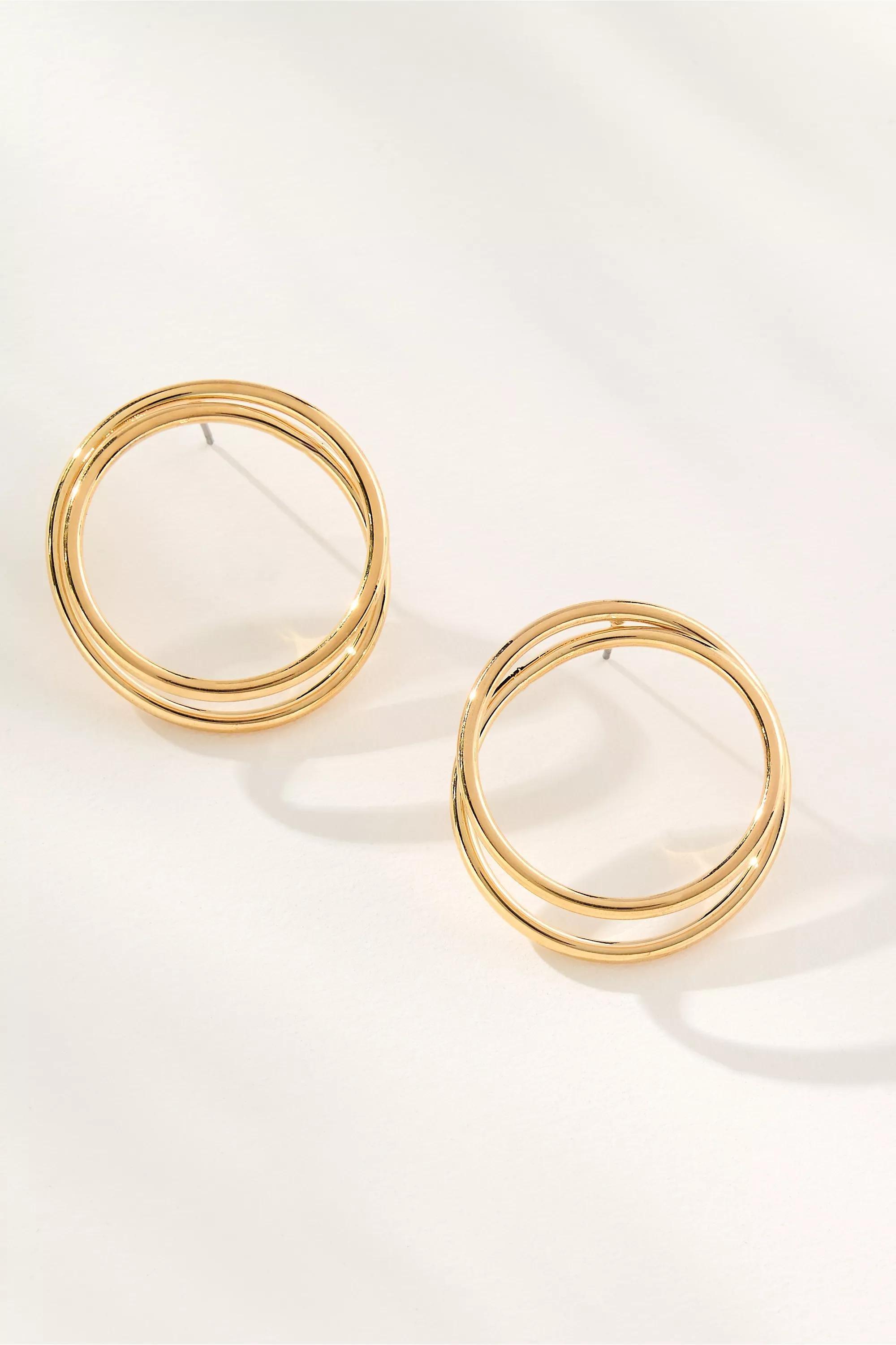 Small Spiralled Circle Post Earrings, Gold, A501_0070, large image number 0