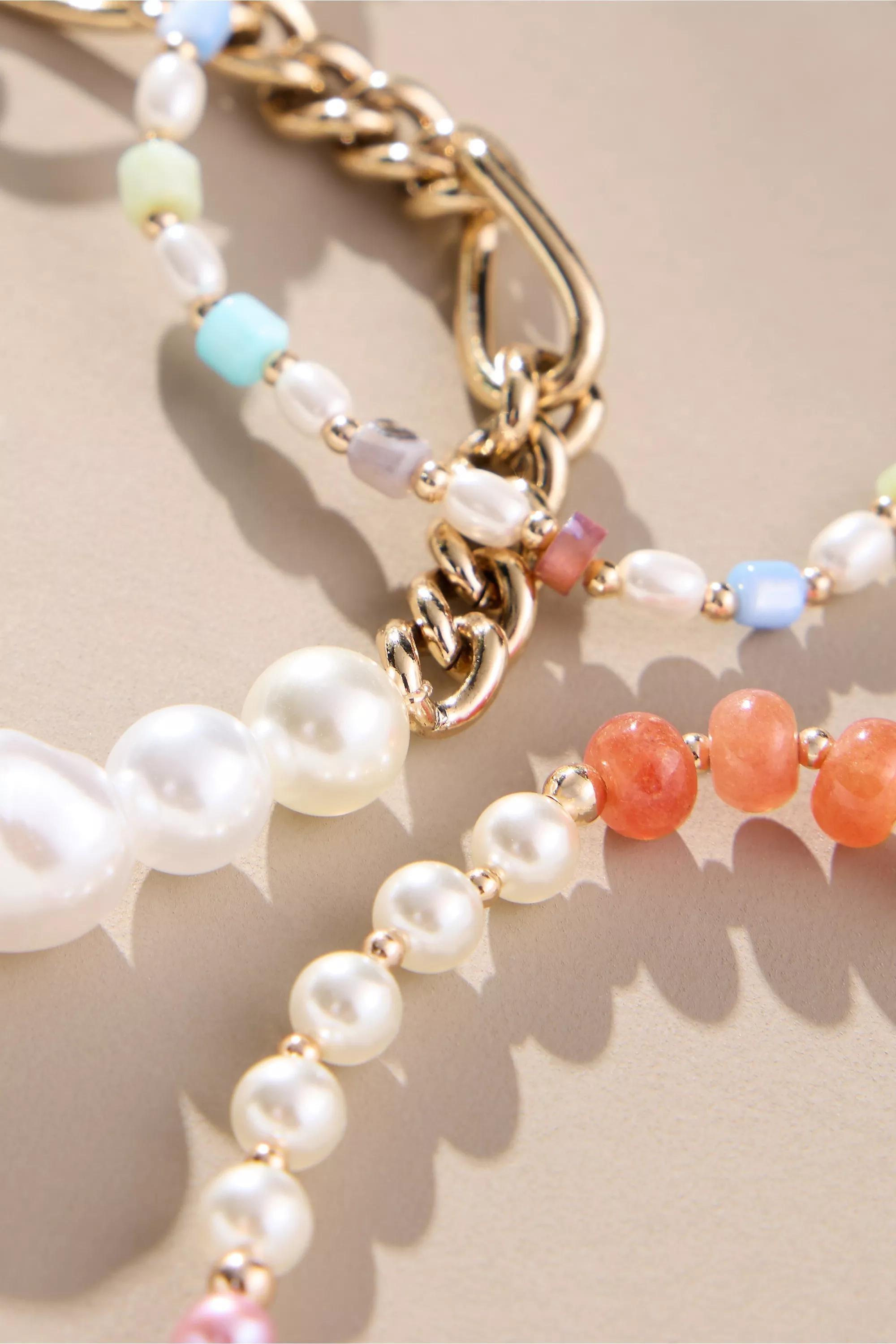 Mixed Beaded Stretch Bracelets, Set Of 3, Pearl, A501_0017, large image number 2