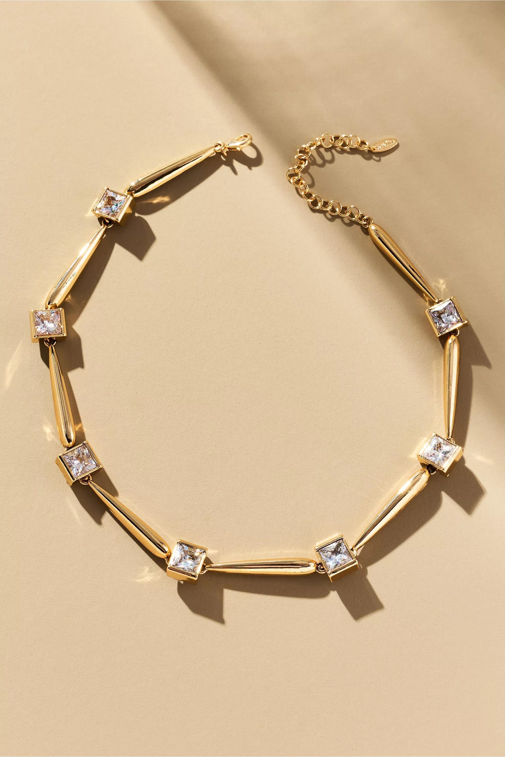 Square Crystal Collar Necklace, Gold, A501_0070, large image number 0