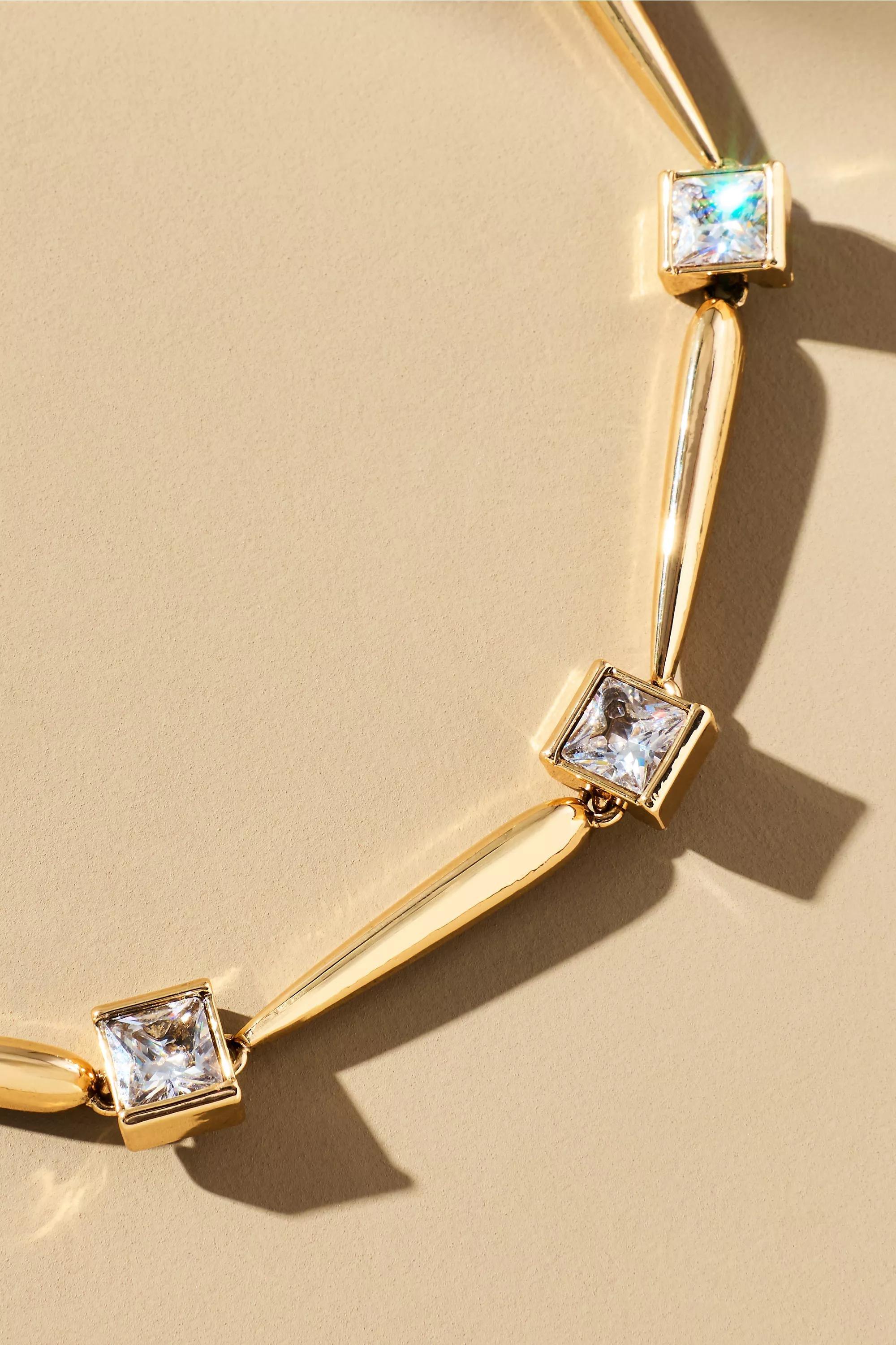 Square Crystal Collar Necklace, Gold, A501_0070, large image number 1