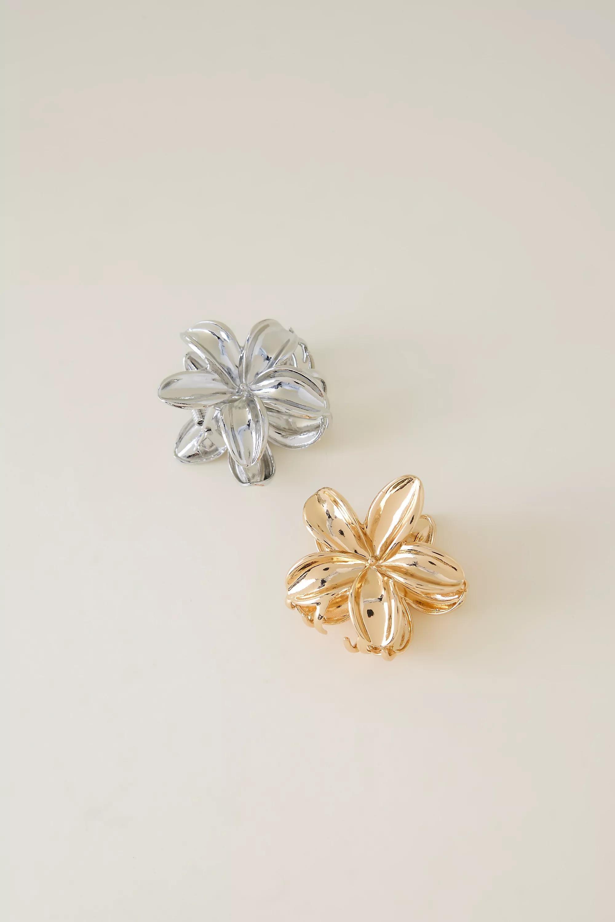 Flower Mini Hair Claw Clip Set of 2 Gold , A501_0000, large image number 0