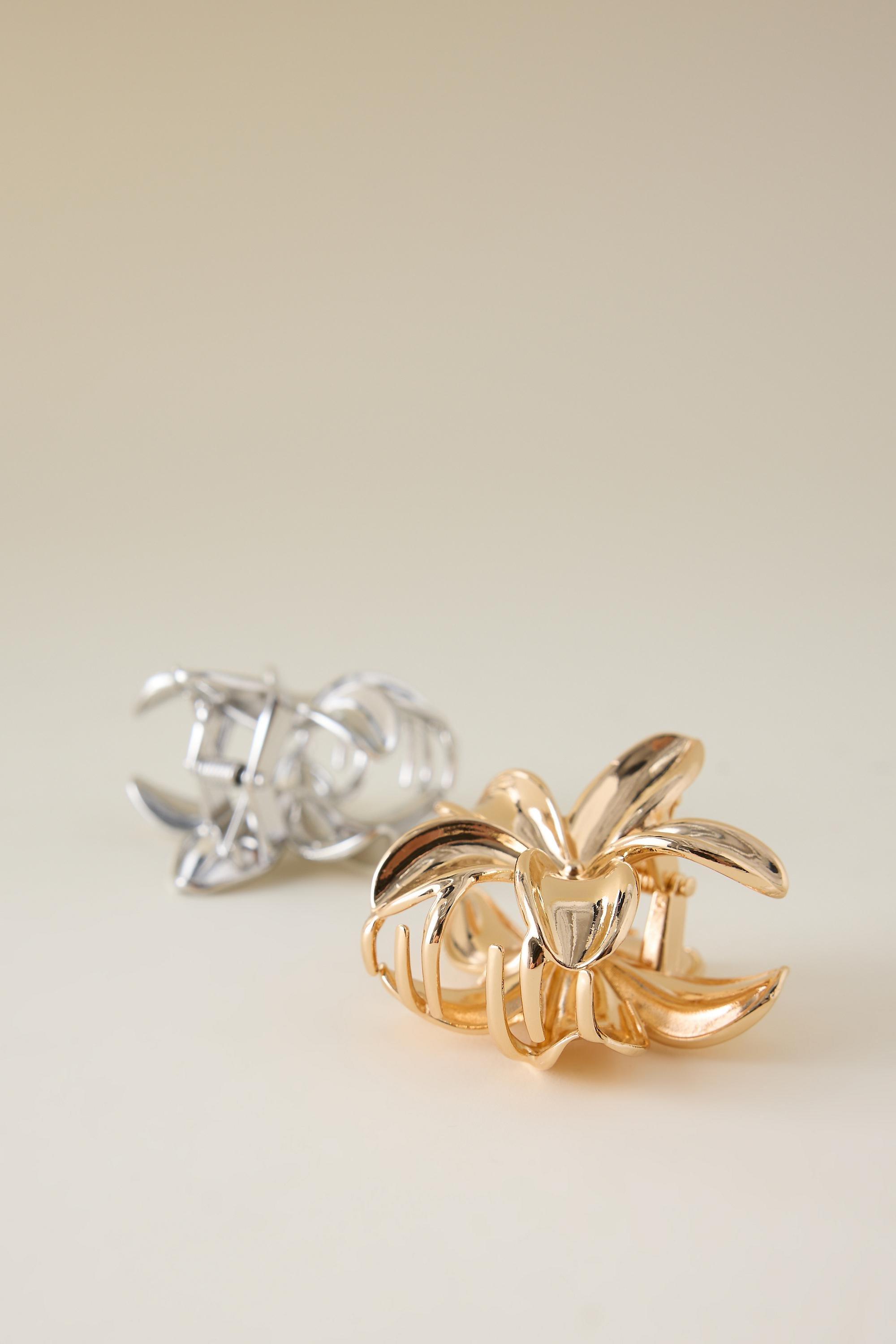 Flower Mini Hair Claw Clip Set of 2 Gold , A501_0000, medium