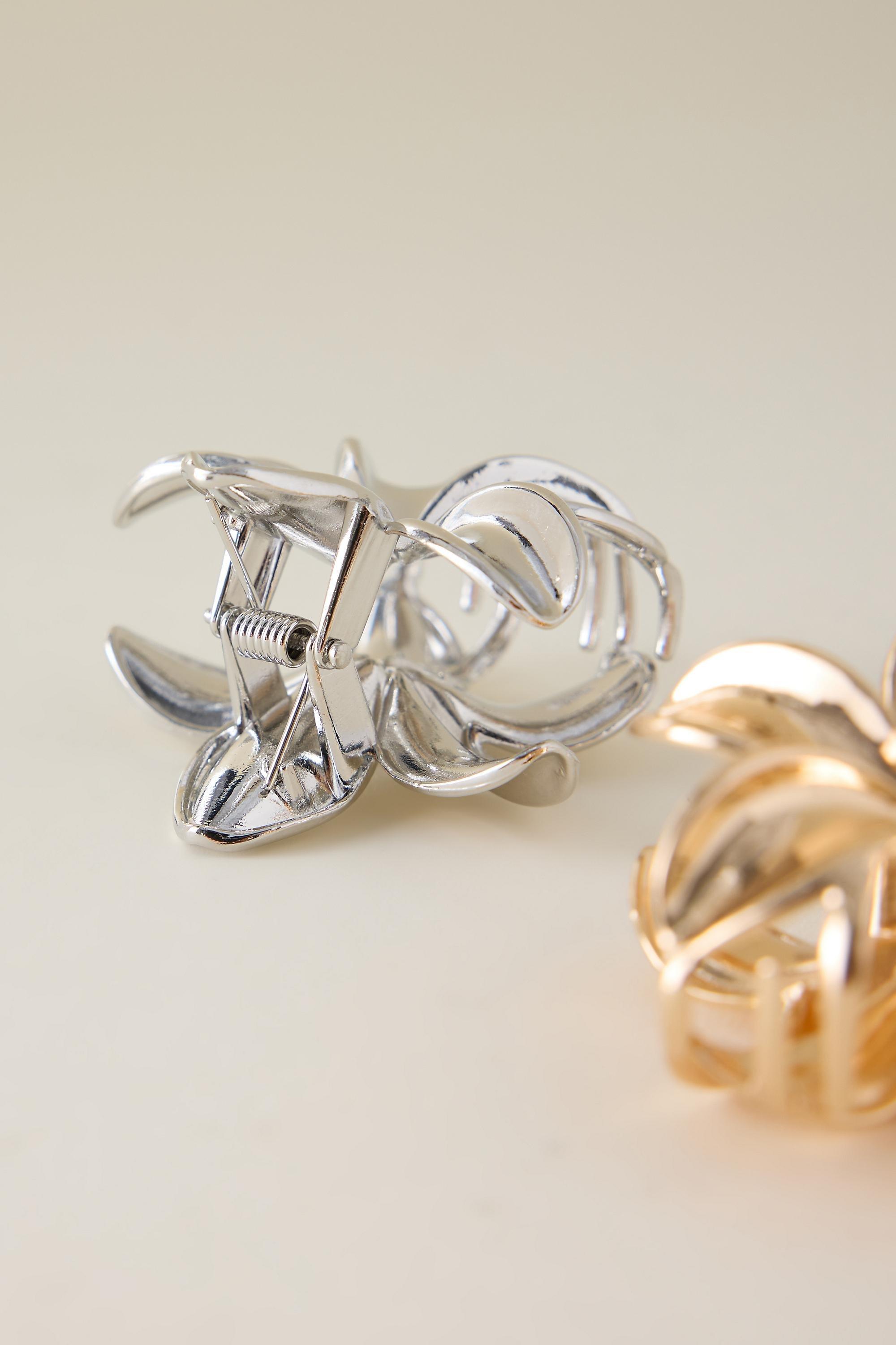 Flower Mini Hair Claw Clip Set of 2 Gold , A501_0000, medium