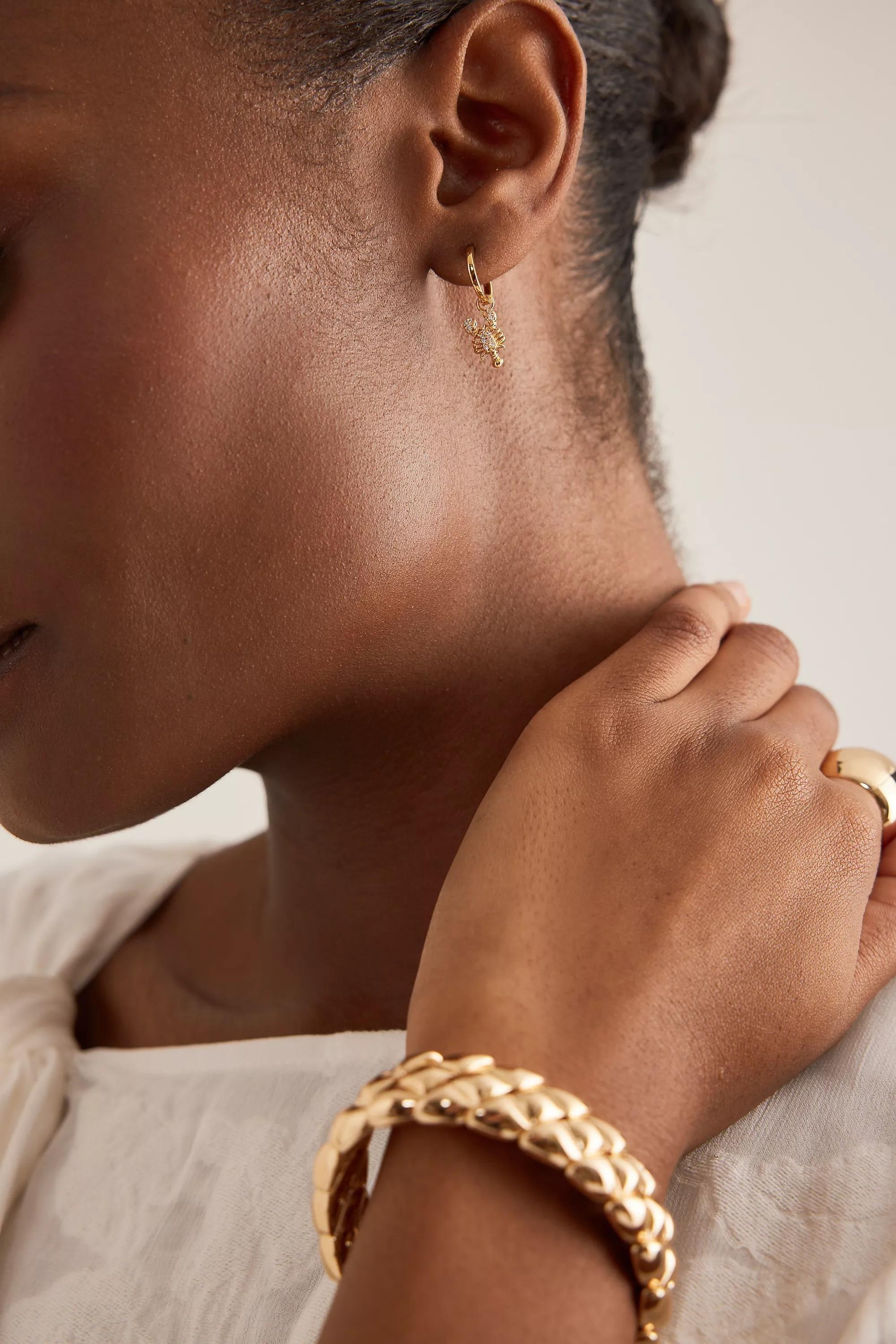 Metallic Lobster Charm Huggie Hoop Earrings, Gold, A501_0070, large image number 1