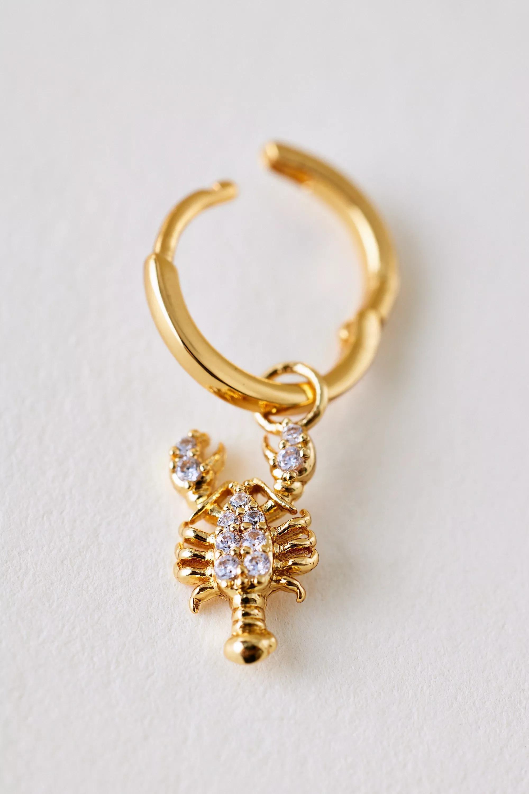 Metallic Lobster Charm Huggie Hoop Earrings, Gold, A501_0070, large image number 3