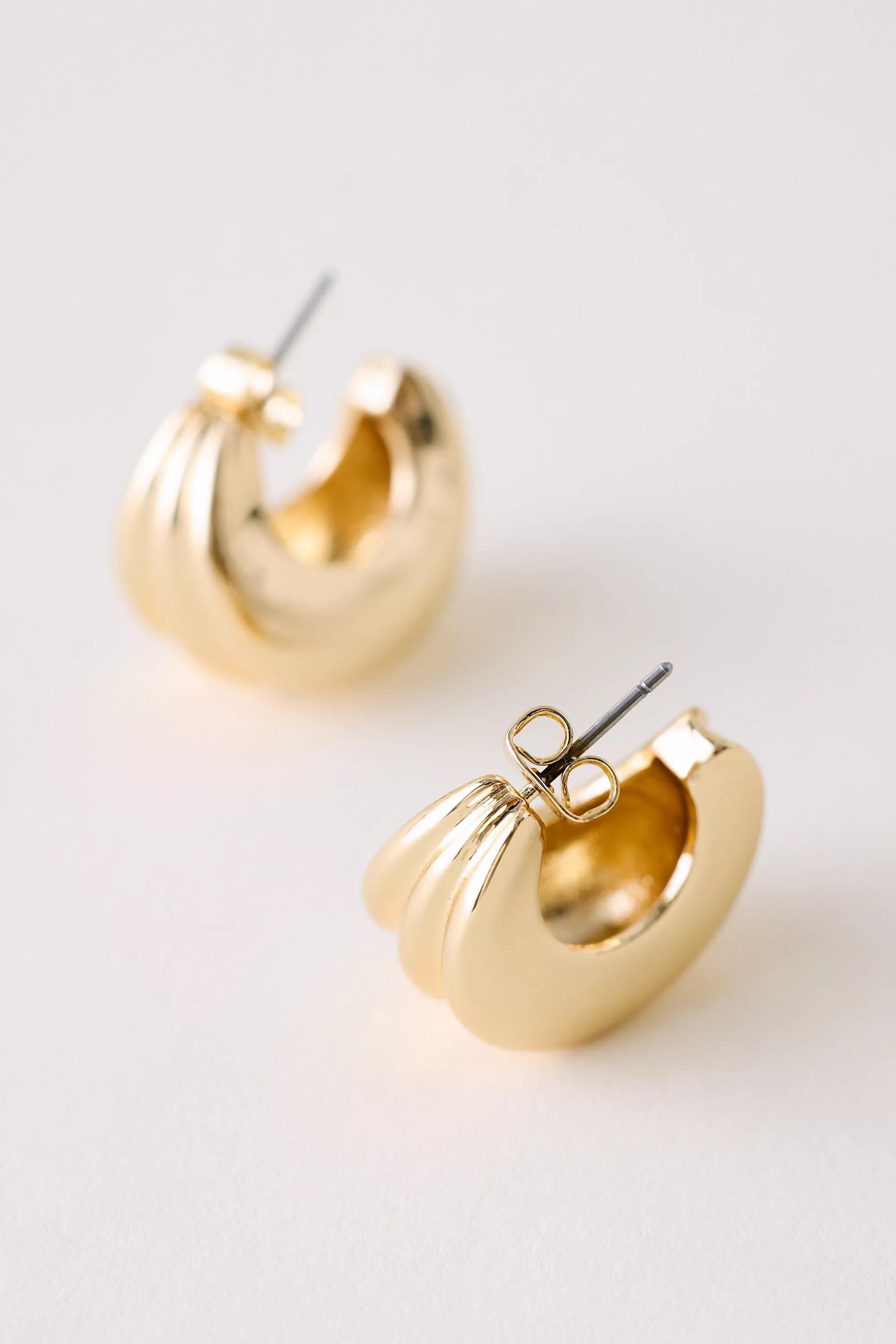Chunky Rib Earrings, Gold, A501_0070, medium