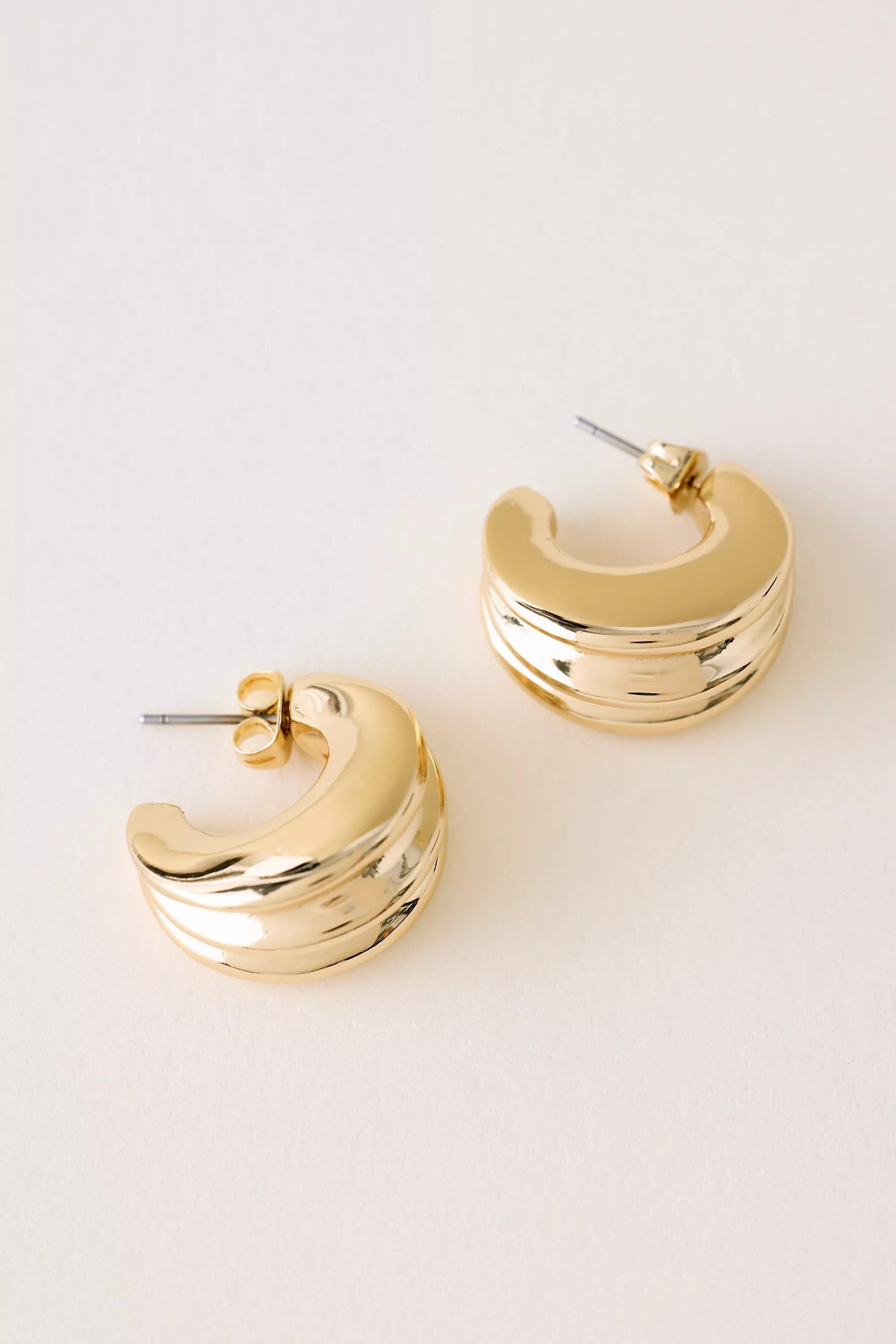 GOLD Chunky Rib Earrings, A501_0070, large image number 1