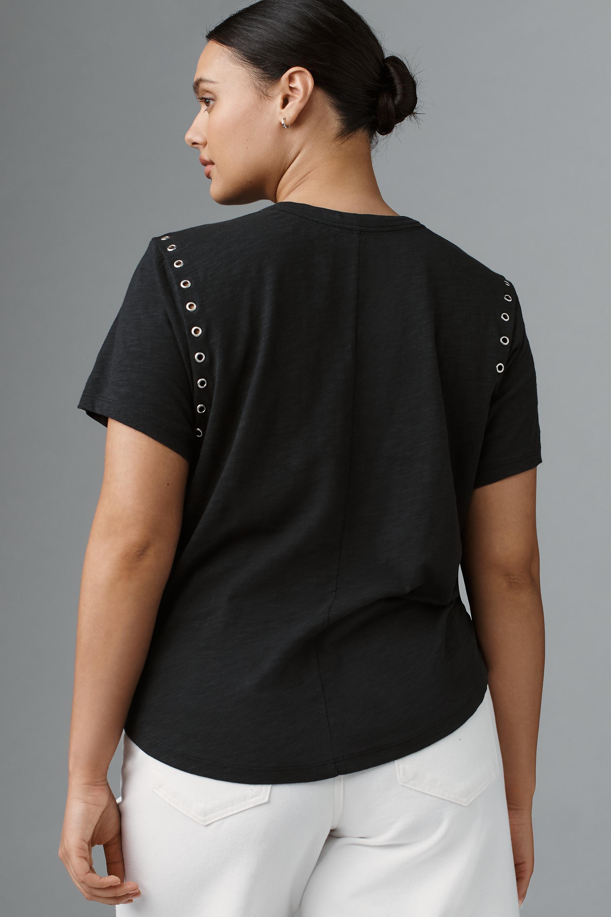 By Pilcro Crew-Neck Grommet T-Shirt, Black, Black, large image number 5