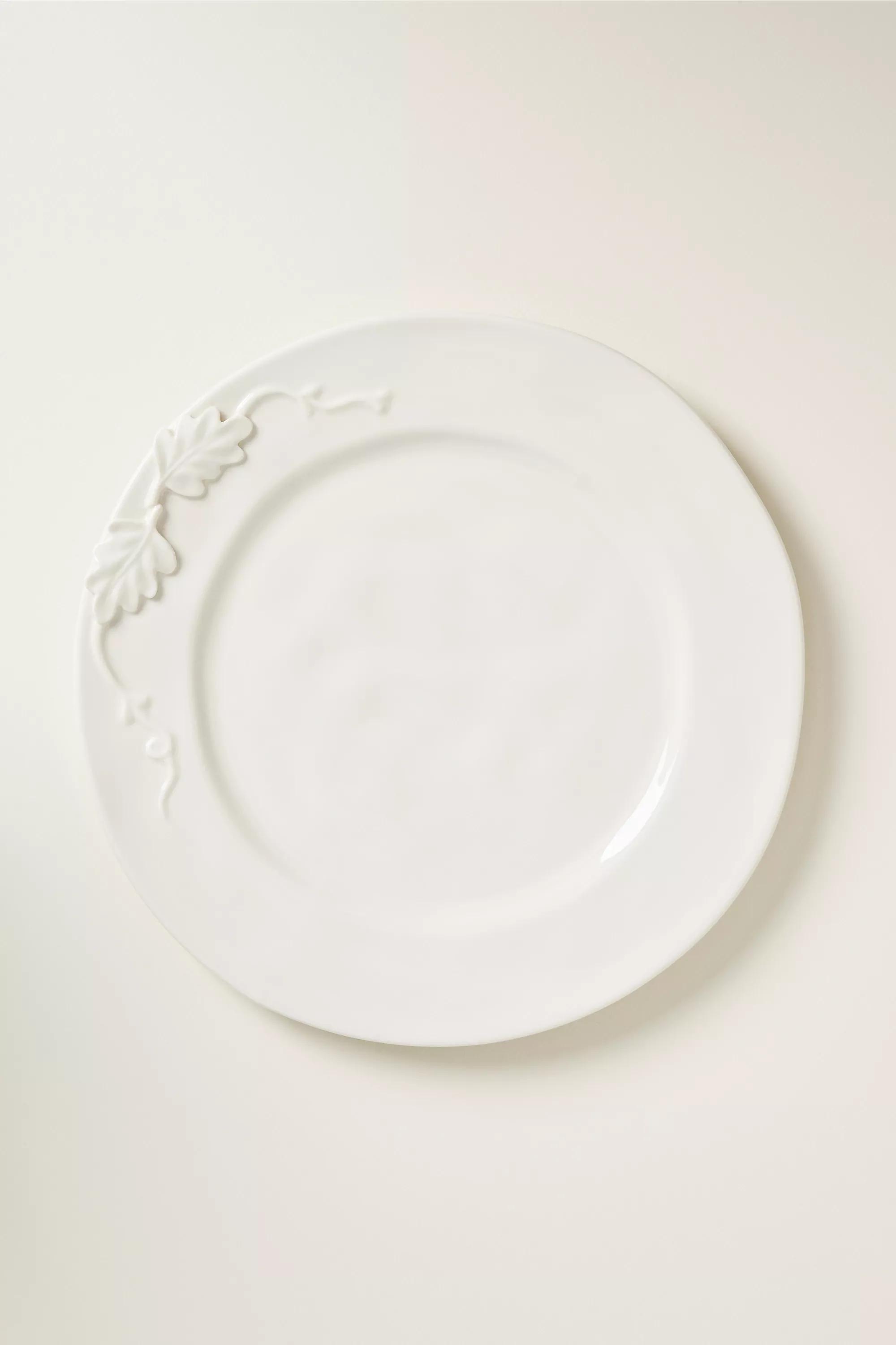 Oak Leaf Stoneware Dinner Plate, White, A501_0014, medium