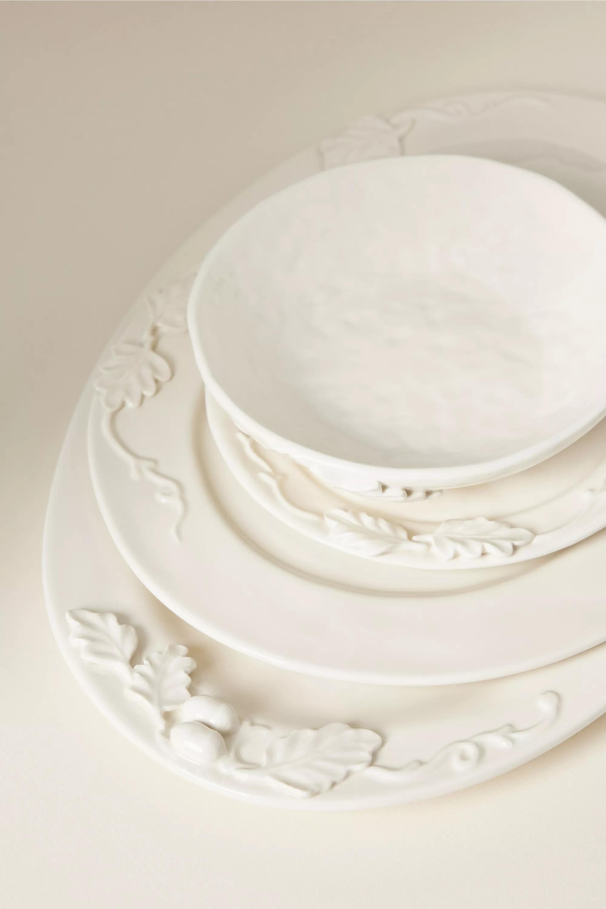 Oak Leaf Stoneware Dinner Plate, White, A501_0014, large image number 1