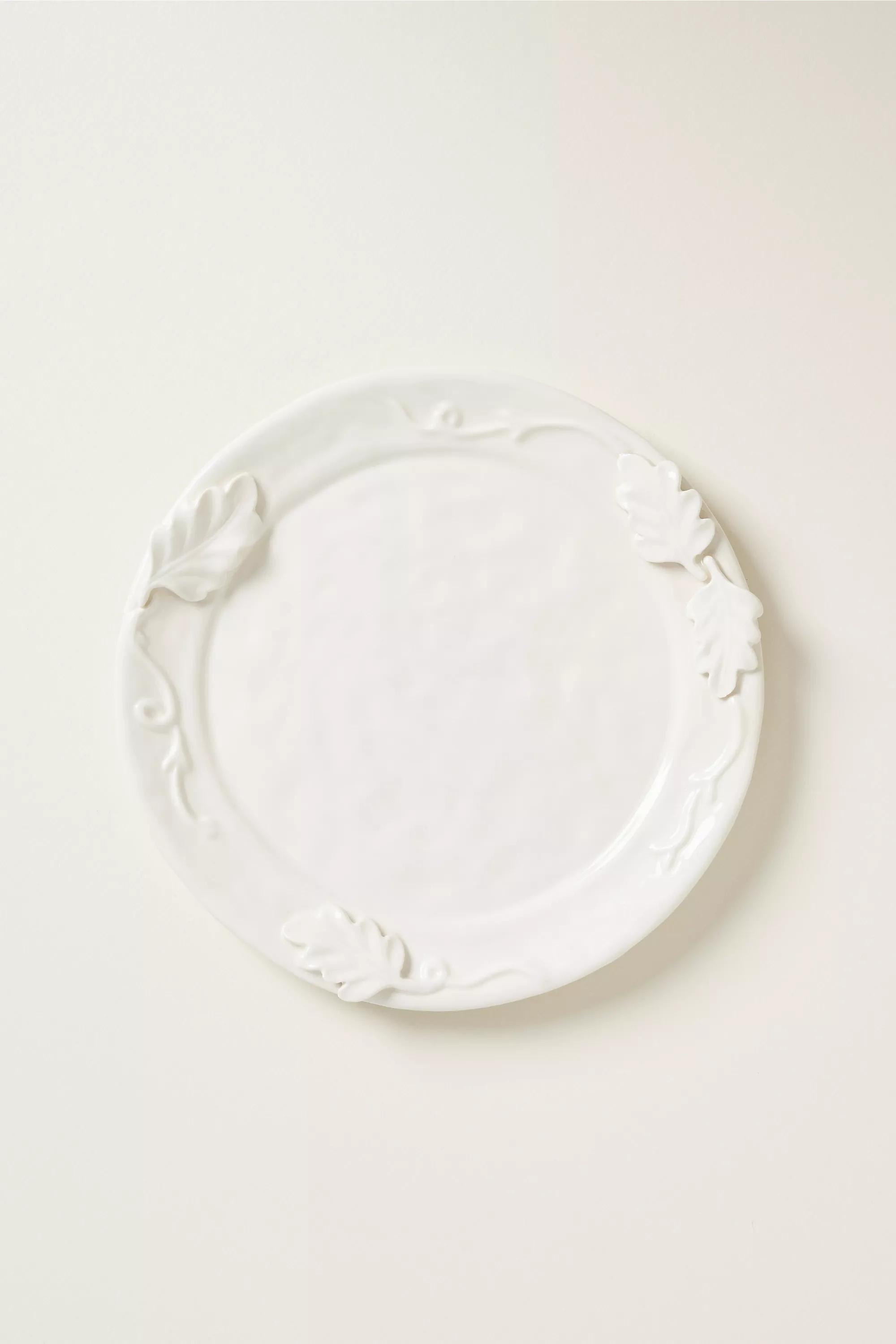 Oak Leaf Stoneware Dessert Plate, White, A501_0014, large image number 1