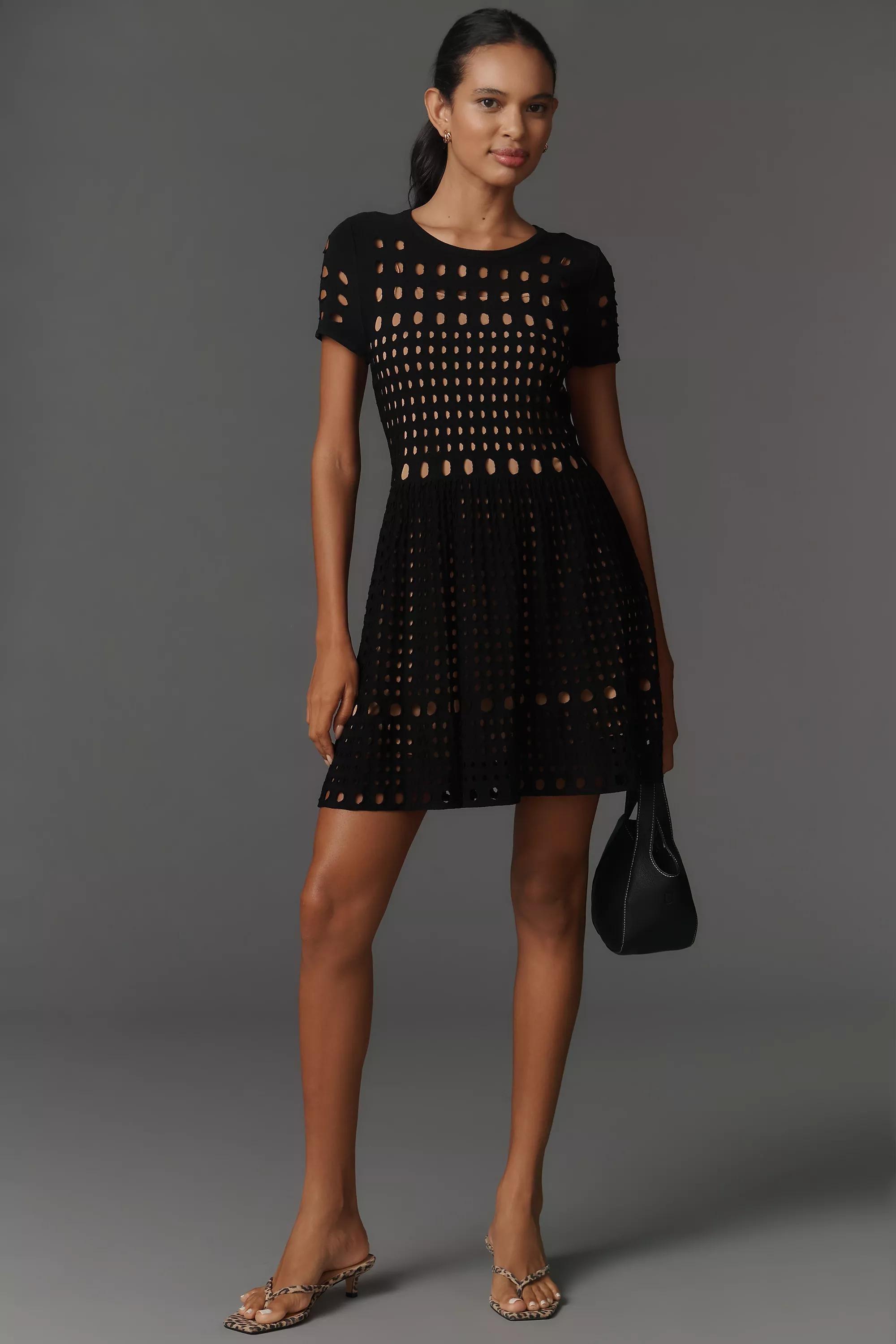 By Anthropologie Laser-Cut Mini Dress, Black, A501_0001, medium