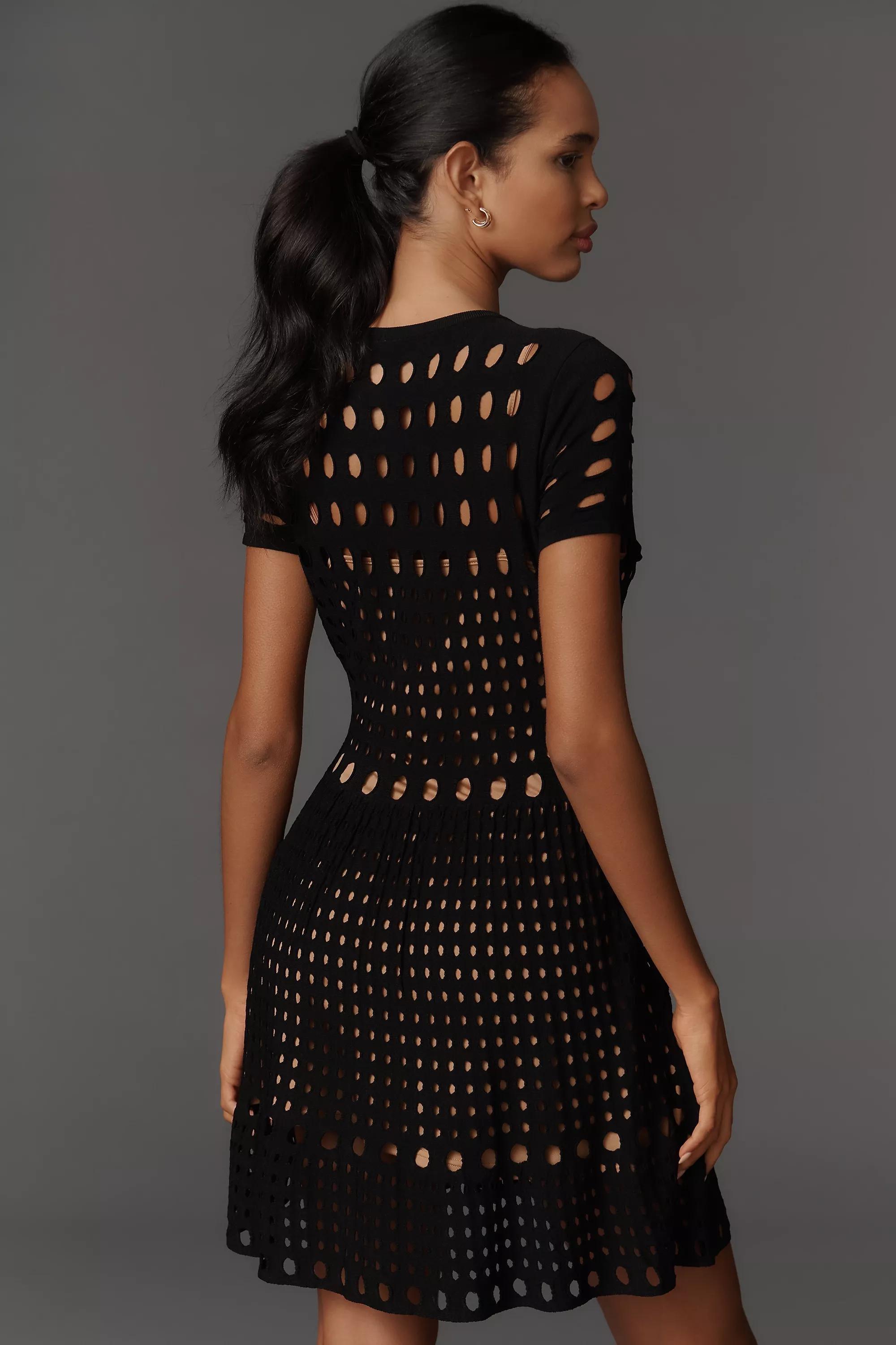 By Anthropologie Laser-Cut Mini Dress, Black, A501_0001, medium