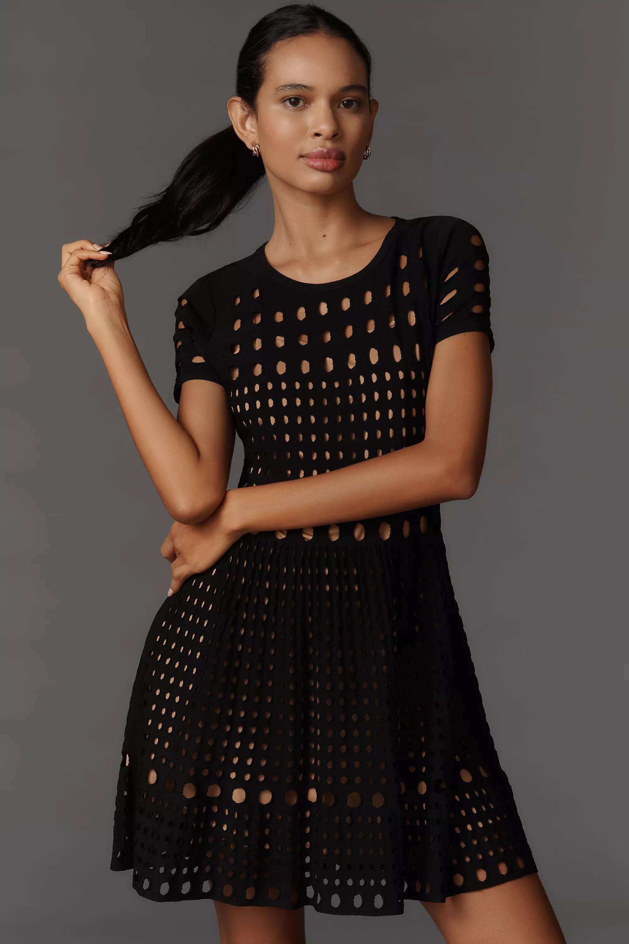 By Anthropologie Laser-Cut Mini Dress, Black, A501_0001, medium