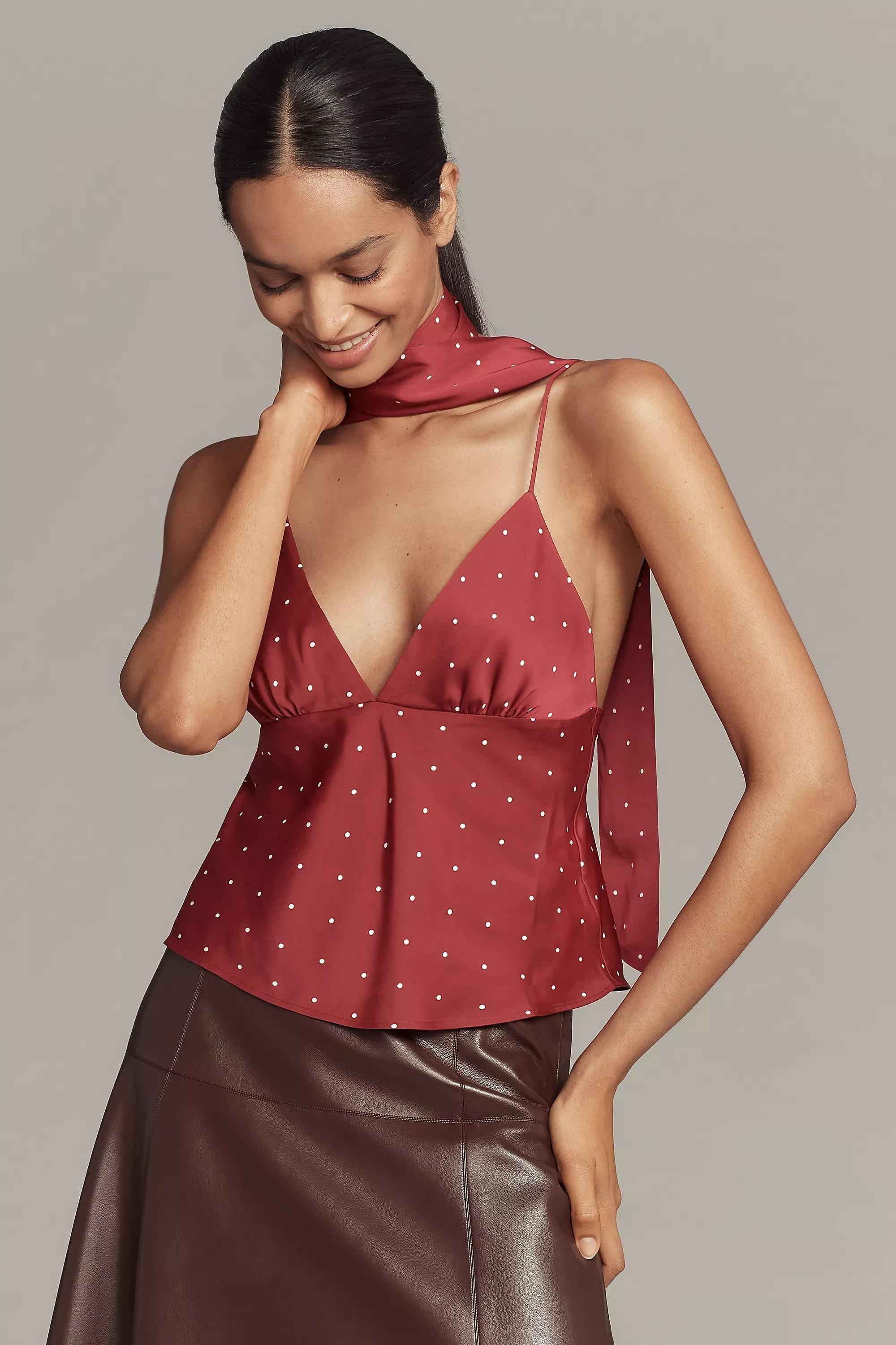 By Maeve Scarf-Neck Printed V-Neck Cami Top, Red, A501_0061, medium