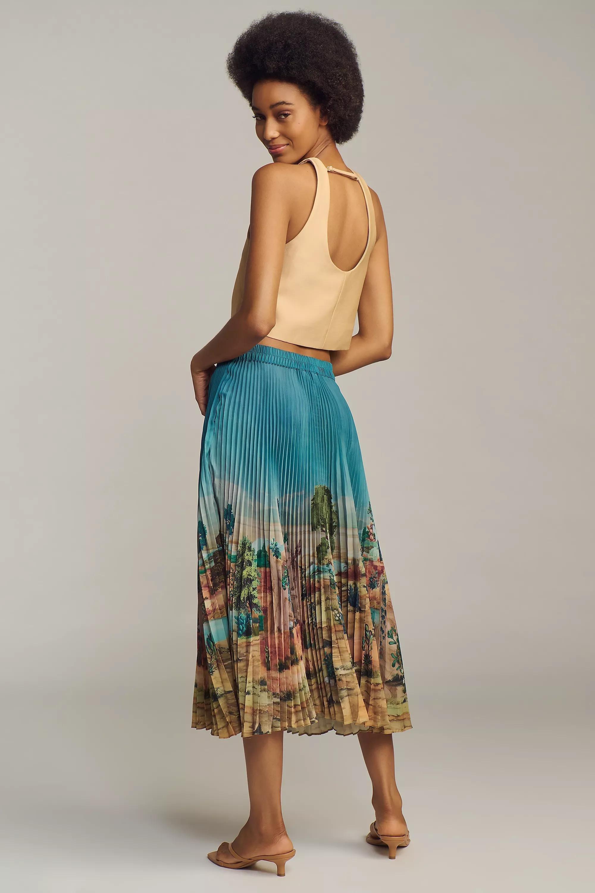 Ranna Gill Tuscany Pleated Midi Skirt, Blue, , large image number 1