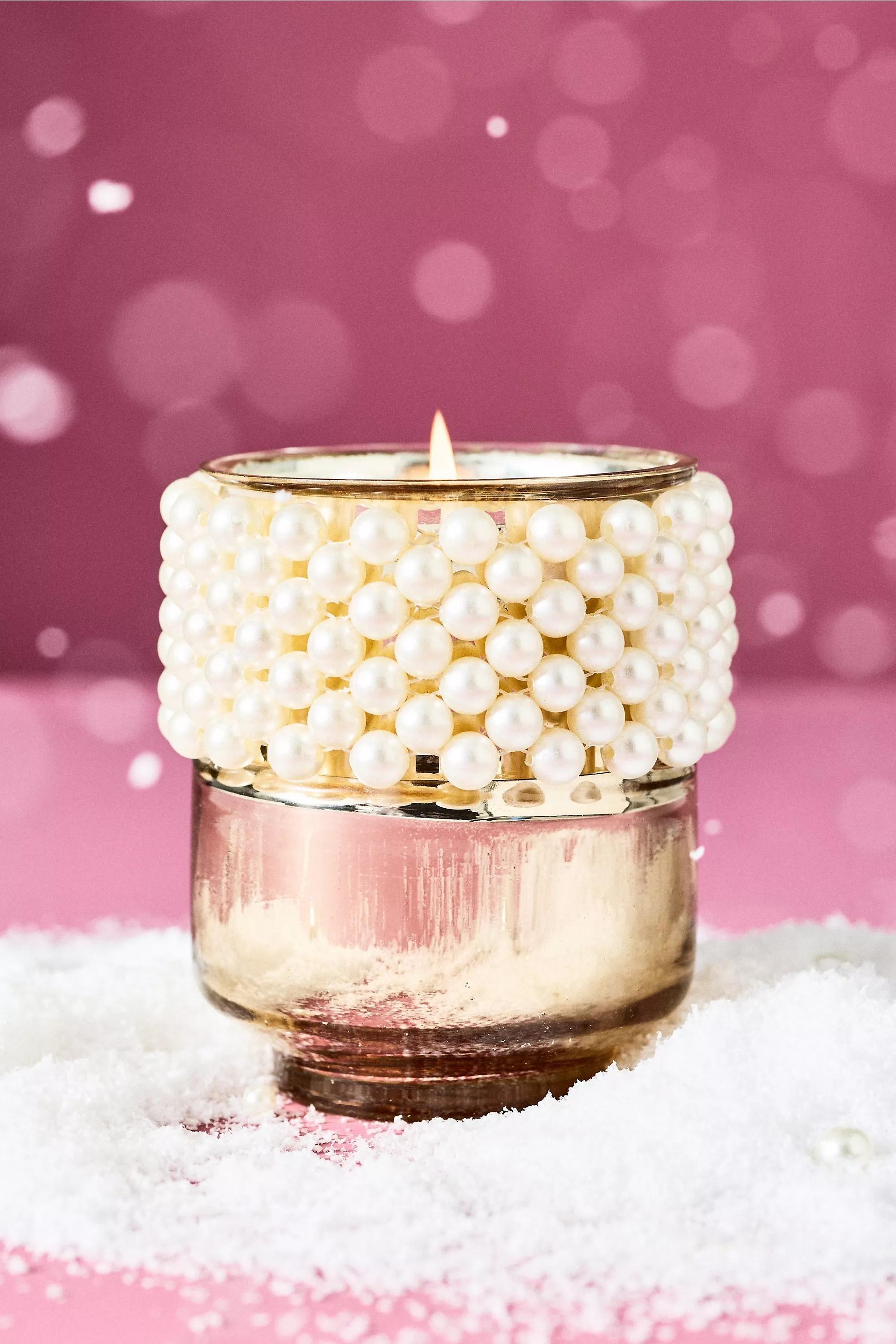 GOLD Pearled Cuff Woody Crisp Cedar Glass Candle, A501_0070, medium