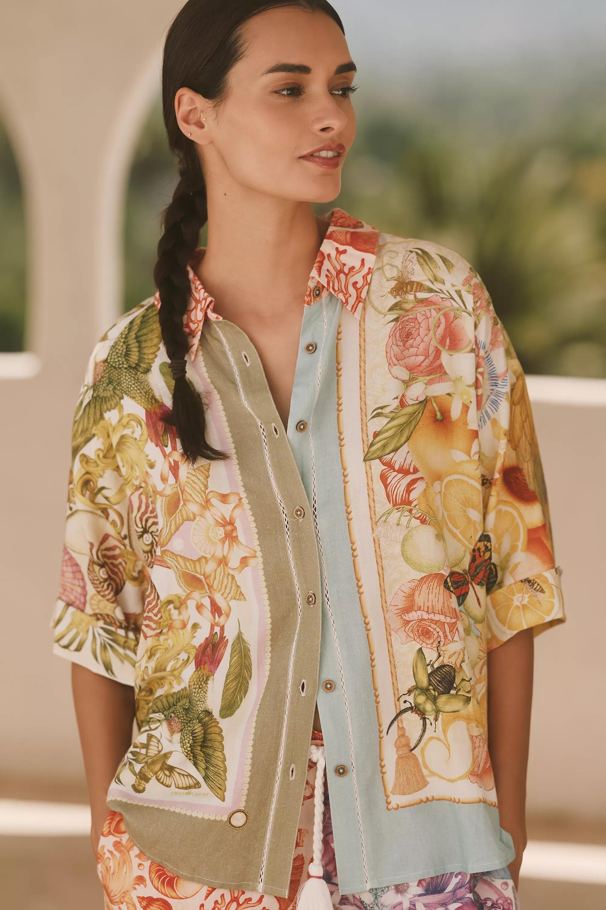 Emily Carter X Celandine Printed Linen Shirt, Multicolour, A501_0090, medium