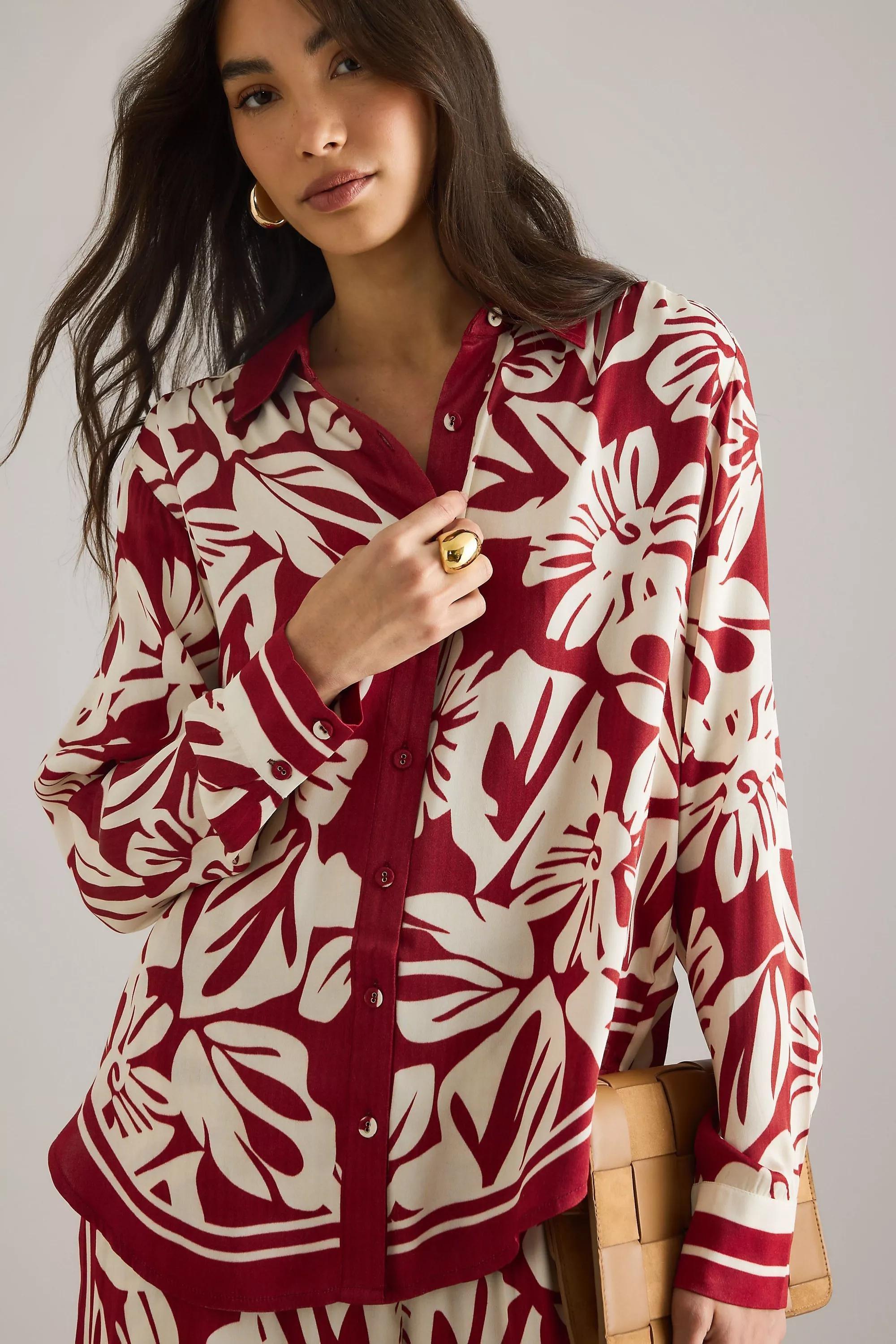 Fe Blooming Floral Shirt, Burgundy, A501_0259, large image number 0