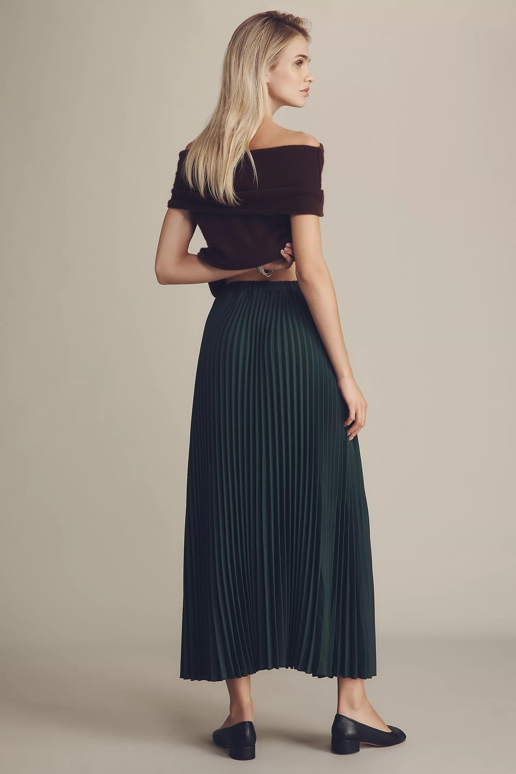 By Maeve Pleated Button Front Maxi Skirt, Green, A501_0031, large image number 1