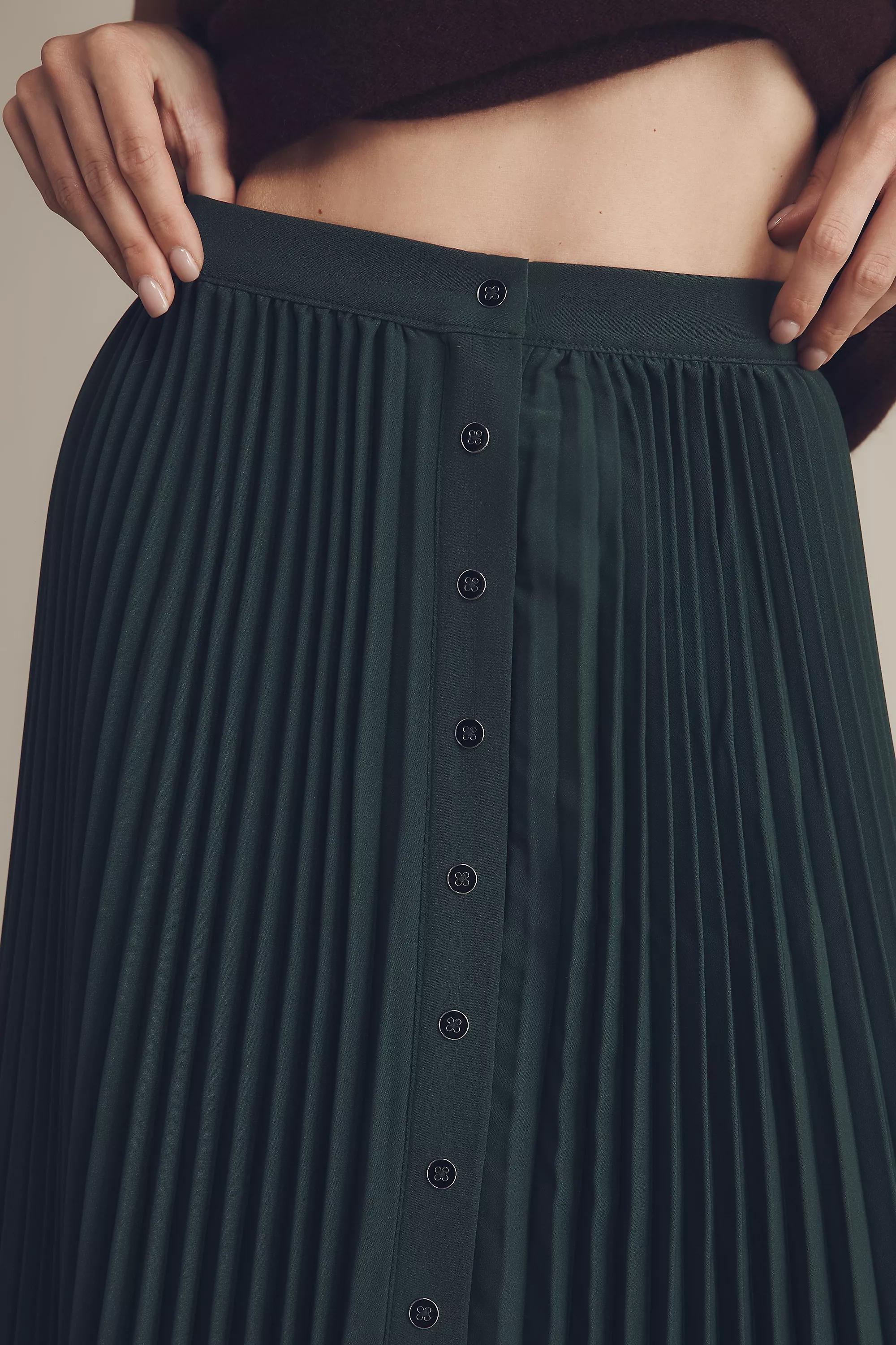 By Maeve Pleated Button Front Maxi Skirt, Green, A501_0031, large image number 2