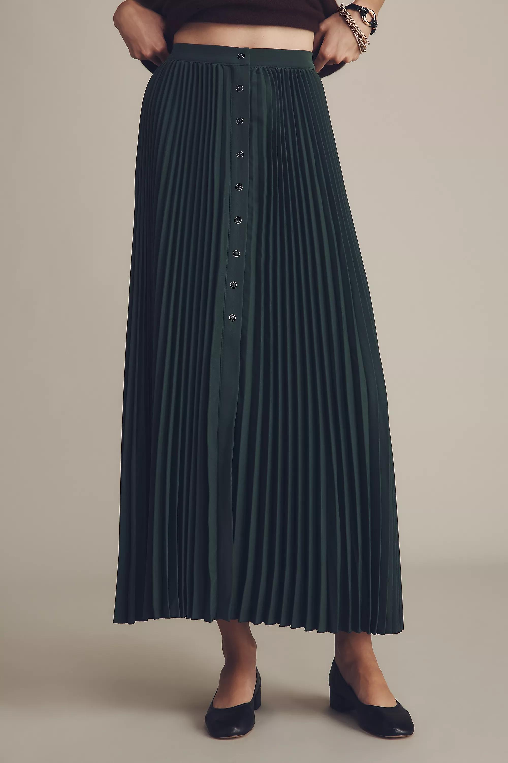 By Maeve Pleated Button Front Maxi Skirt, Green, A501_0031, large image number 3