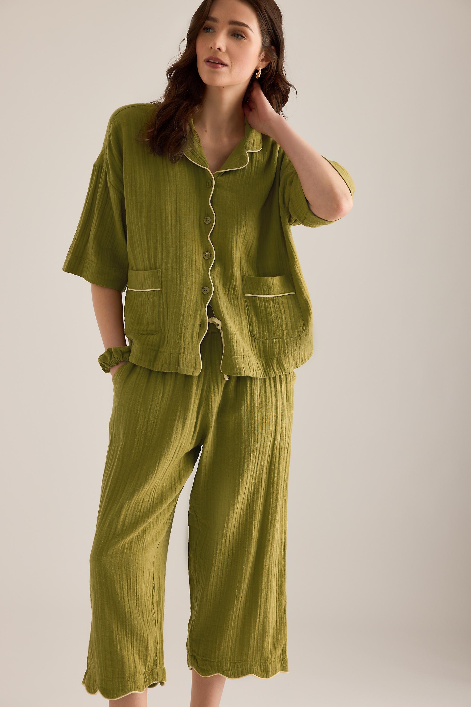 Tbco Cropped Trouser Pyjama Set, Green, Green, large image number 0