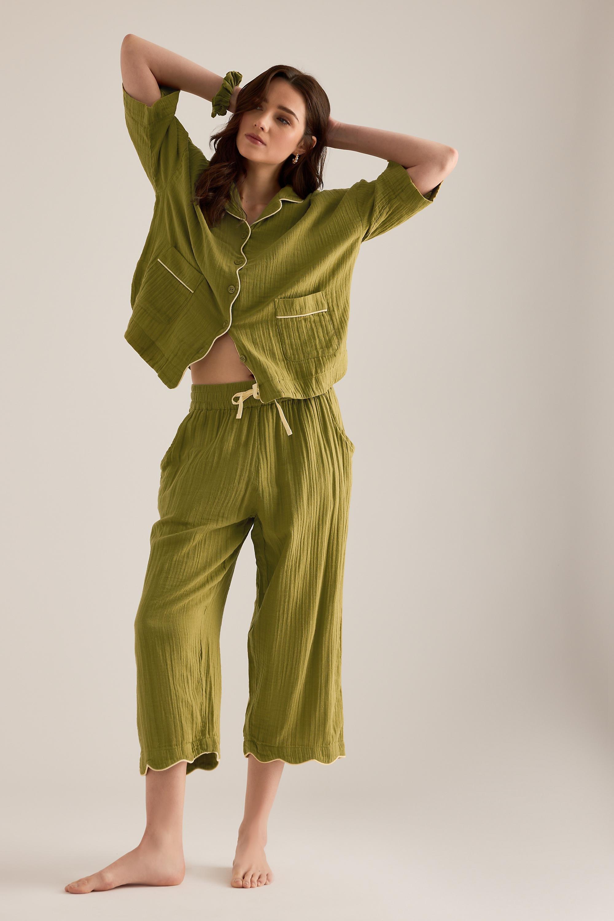 Tbco Cropped Trouser Pyjama Set, Green, Green, large image number 1