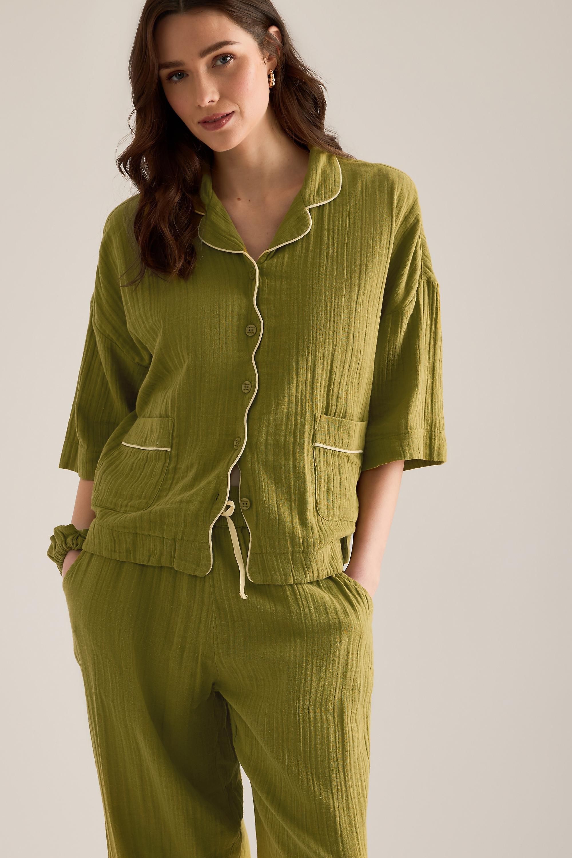 Tbco Cropped Trouser Pyjama Set, Green, Green, large image number 2