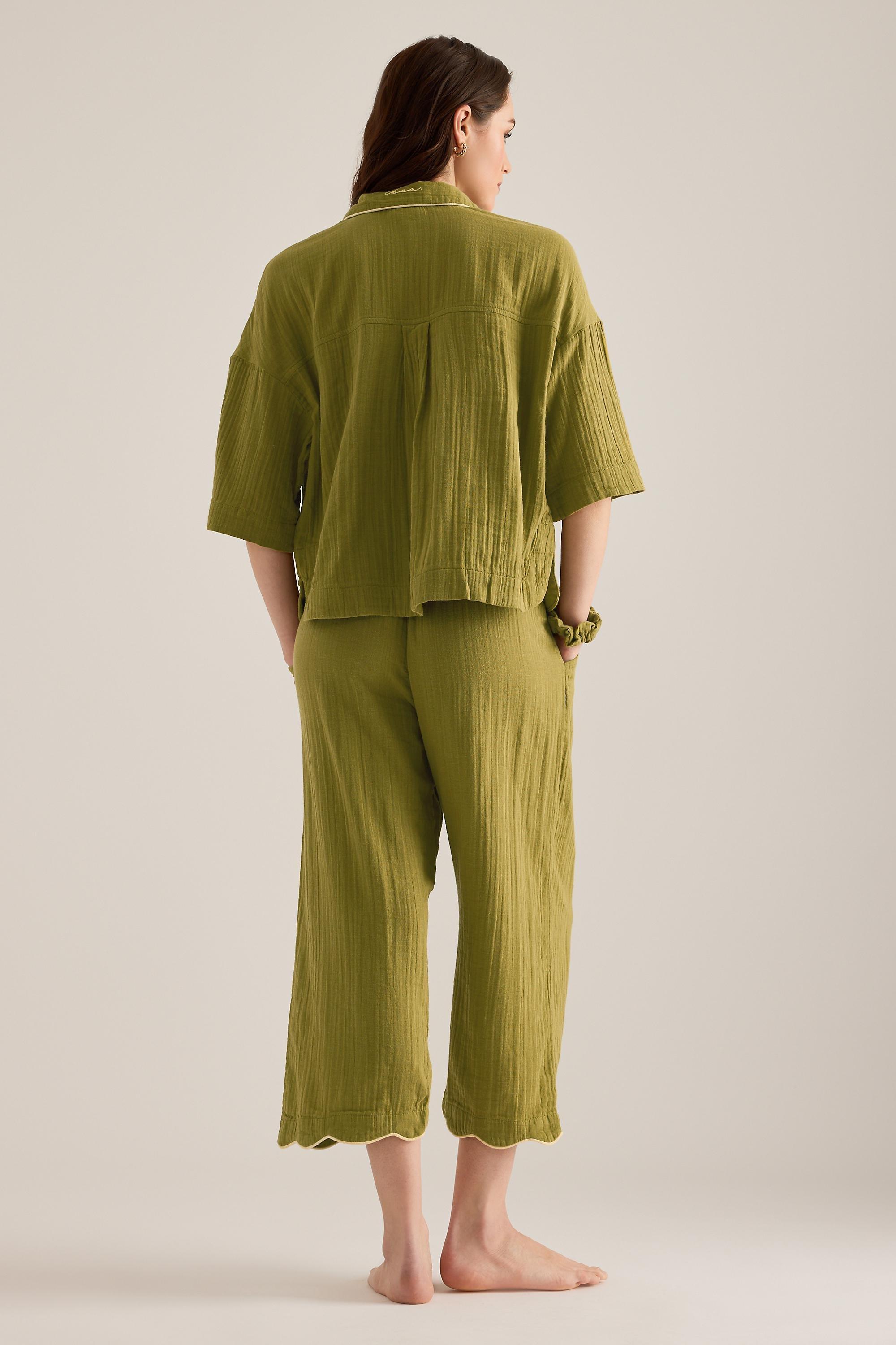 Tbco Cropped Trouser Pyjama Set, Green, Green, large image number 4