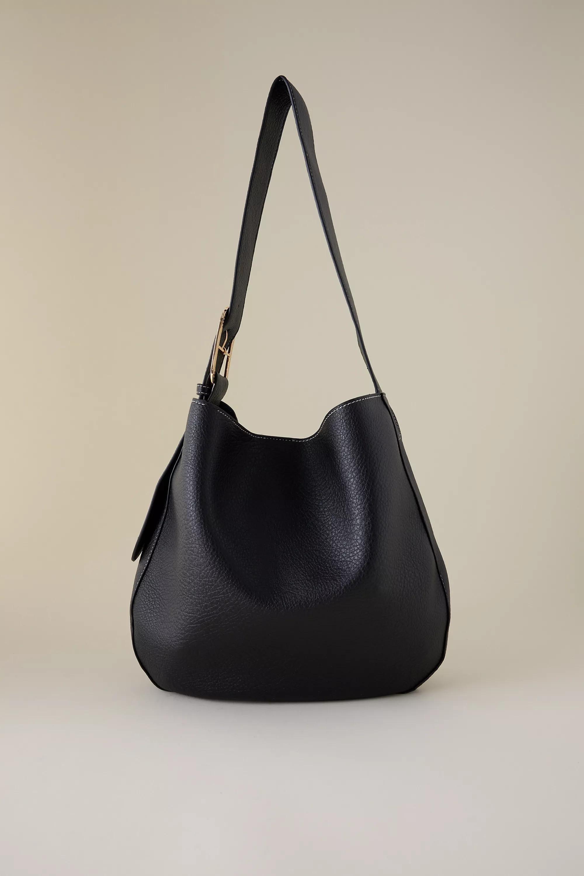 Faux-Leather Slouchy Tote Bag, Black, A501_0001, large image number 0