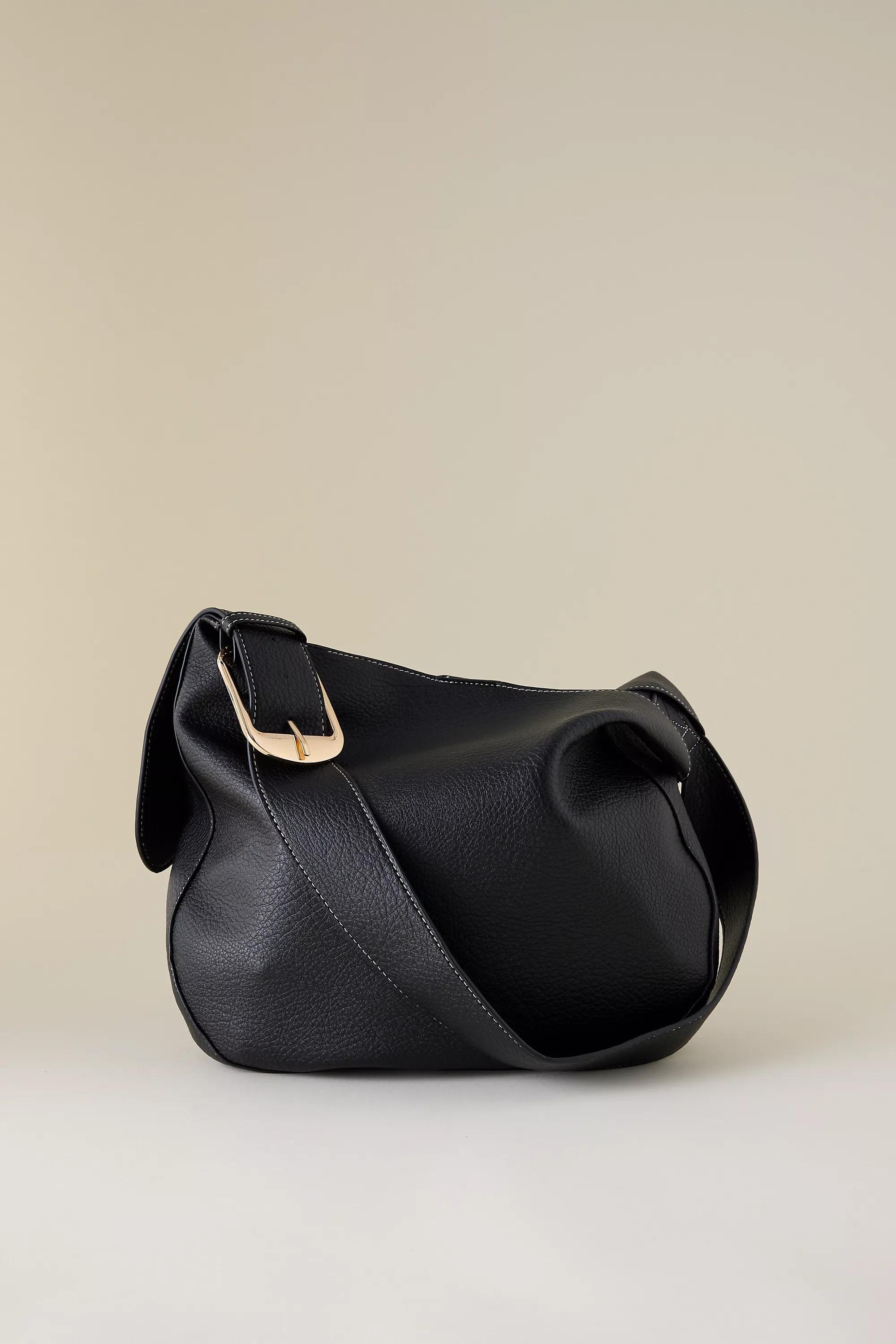 Faux-Leather Slouchy Tote Bag, Black, A501_0001, large image number 1