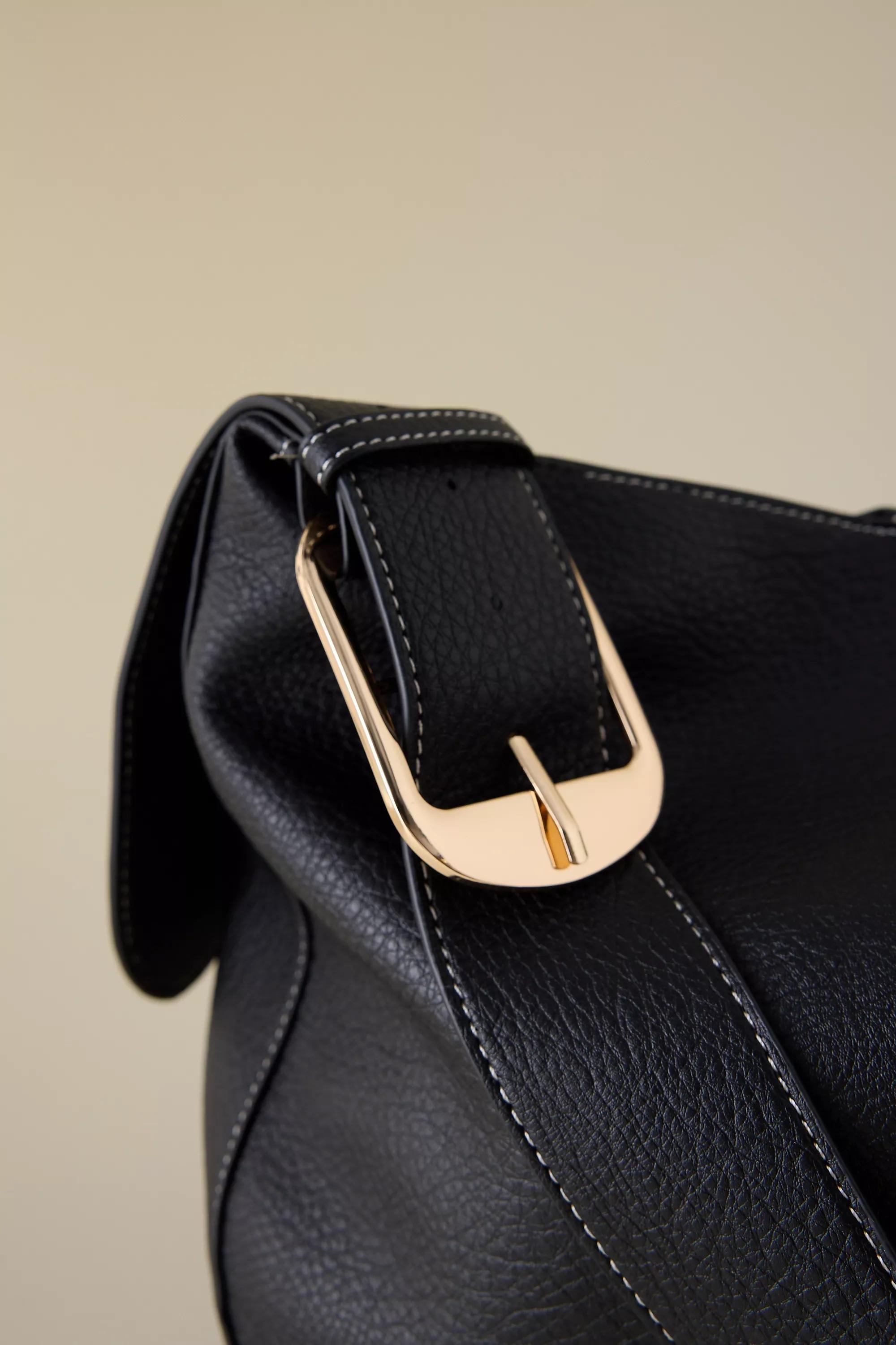 Faux-Leather Slouchy Tote Bag, Black, A501_0001, large image number 4