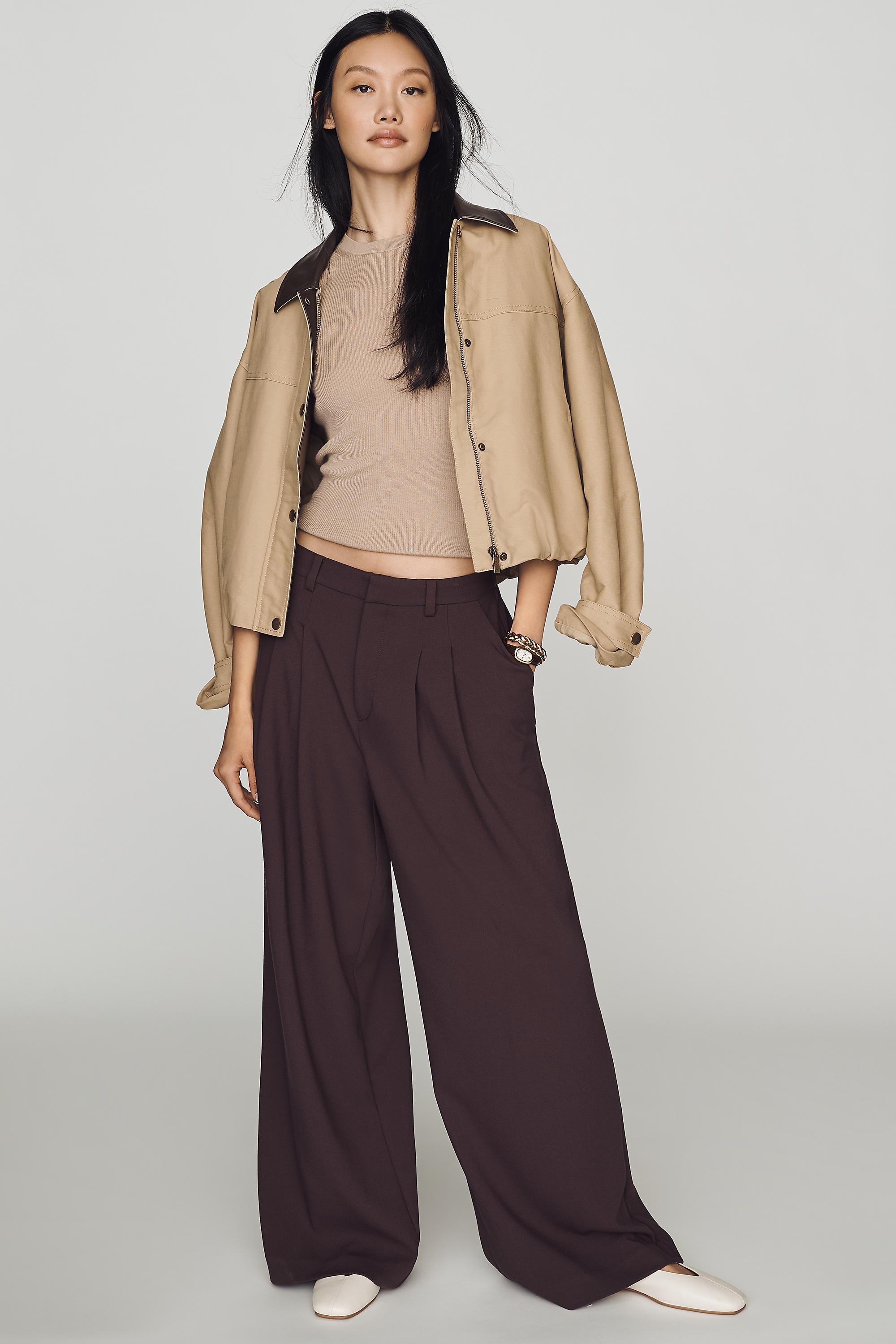 The Avery Wide-Leg Pleated Trousers by Maeve, Women, Brown, large image number 0