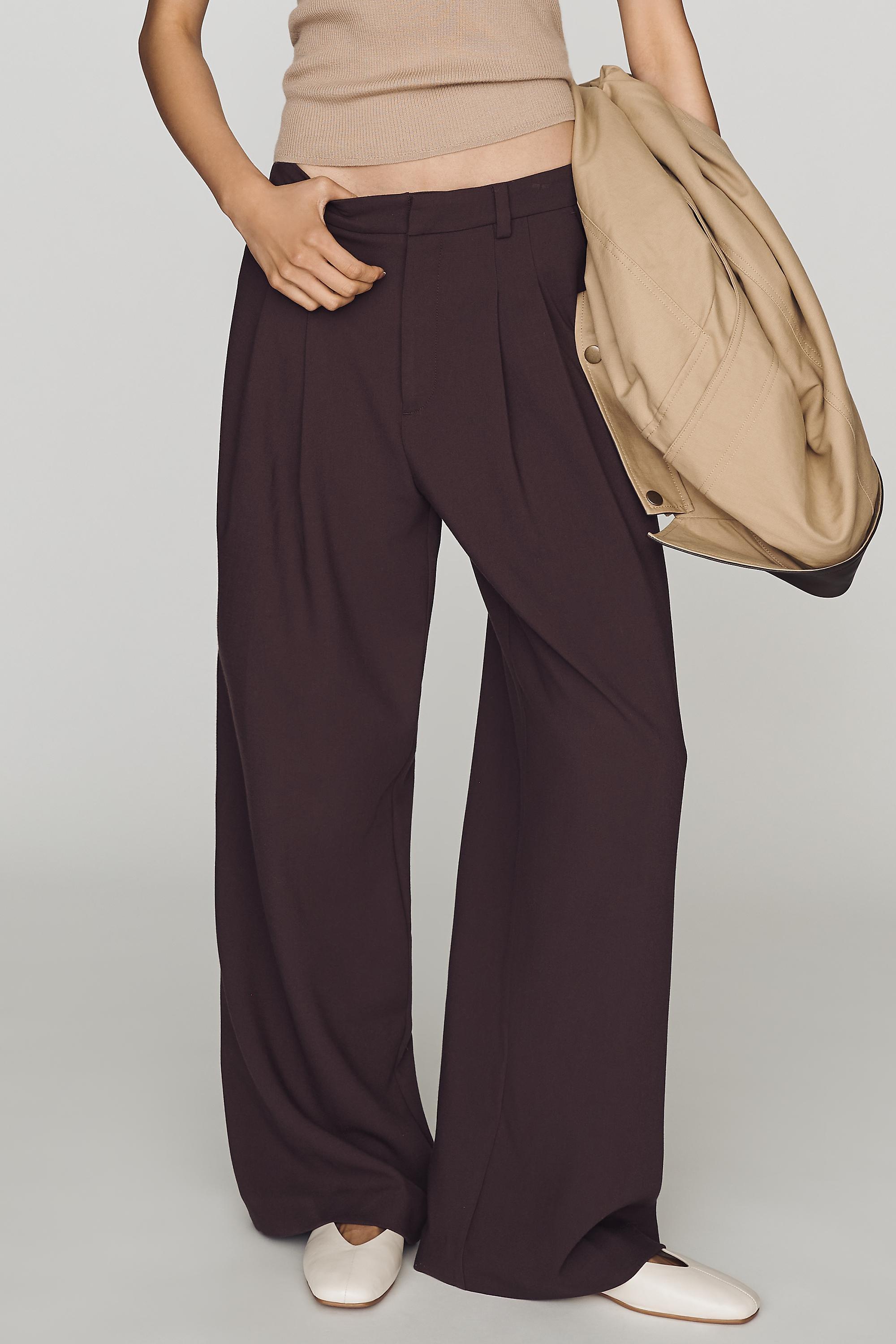 The Avery Wide-Leg Pleated Trousers by Maeve, Women, Brown, large image number 1